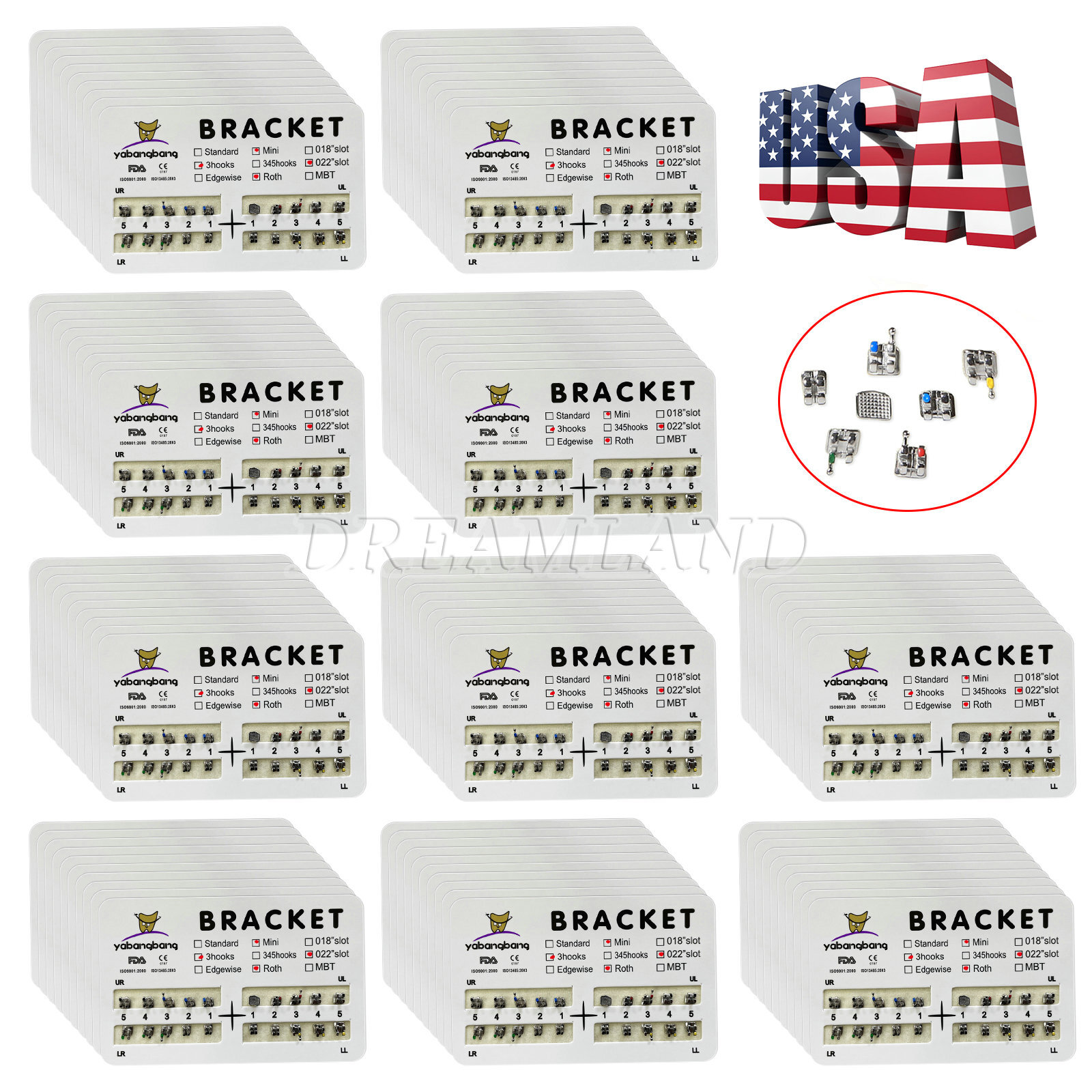 10-100 Packs Dental Orthodontic Brackets Braces Mini Roth .022 Hooks 3
