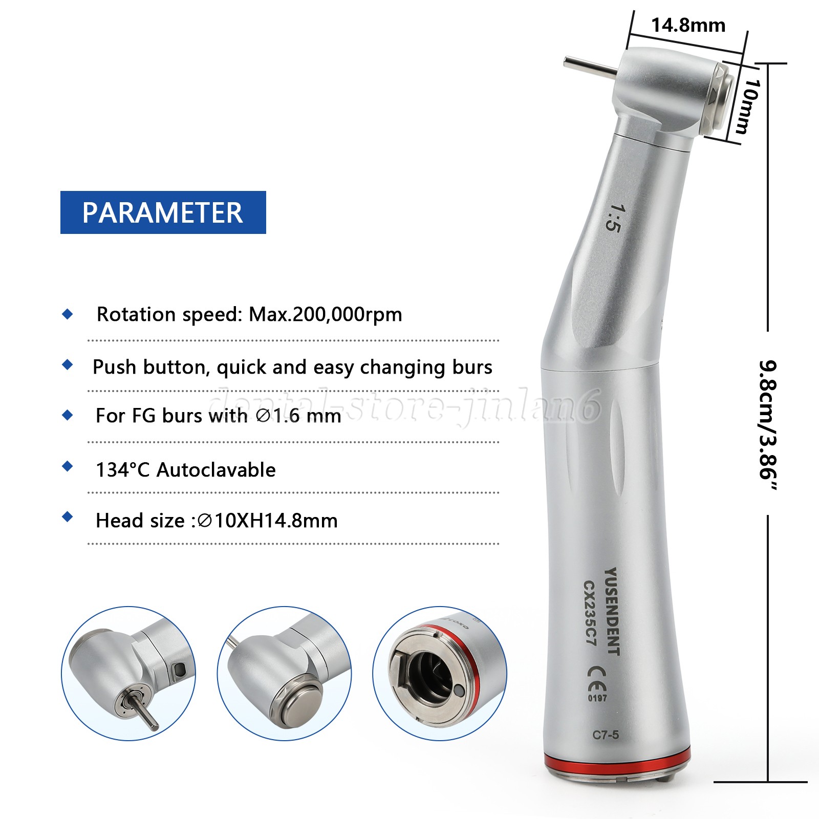 COXO Dental Optic Fiber 1:5 Contra Angle Handpiece CX235C7 C7-5 Standard Head
