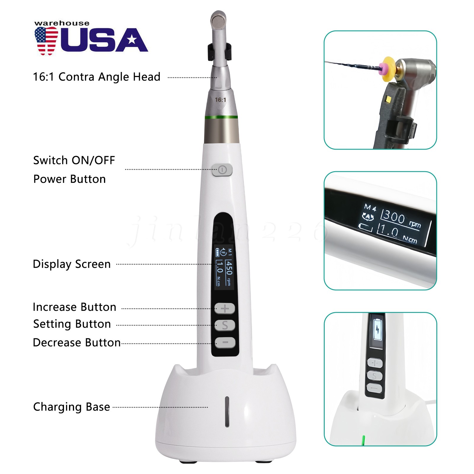 Cordless Endo Motor Handpiece w/ LCD Display, Auto Reverse & Portable