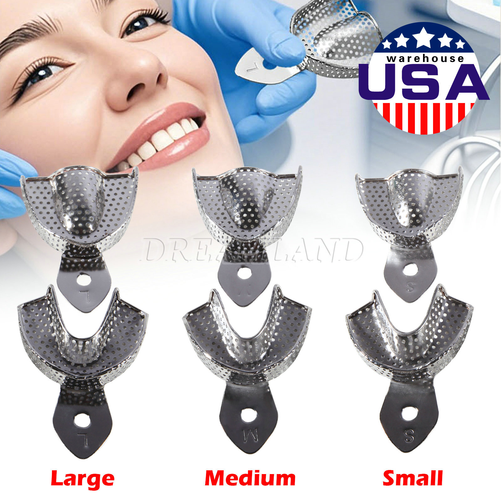 6 Pcs Perforated Metal Dental Impression Trays Set Edentulous Instruments CE