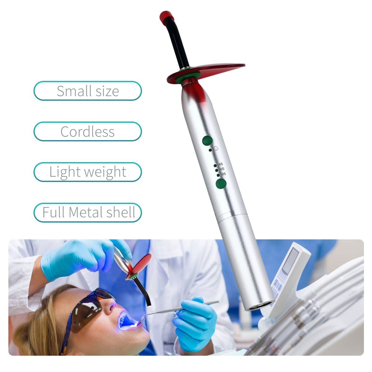 cordless Dental LED Curing Light Resin Cure Lamp 2000mw/c㎡ high intensity 3Modes