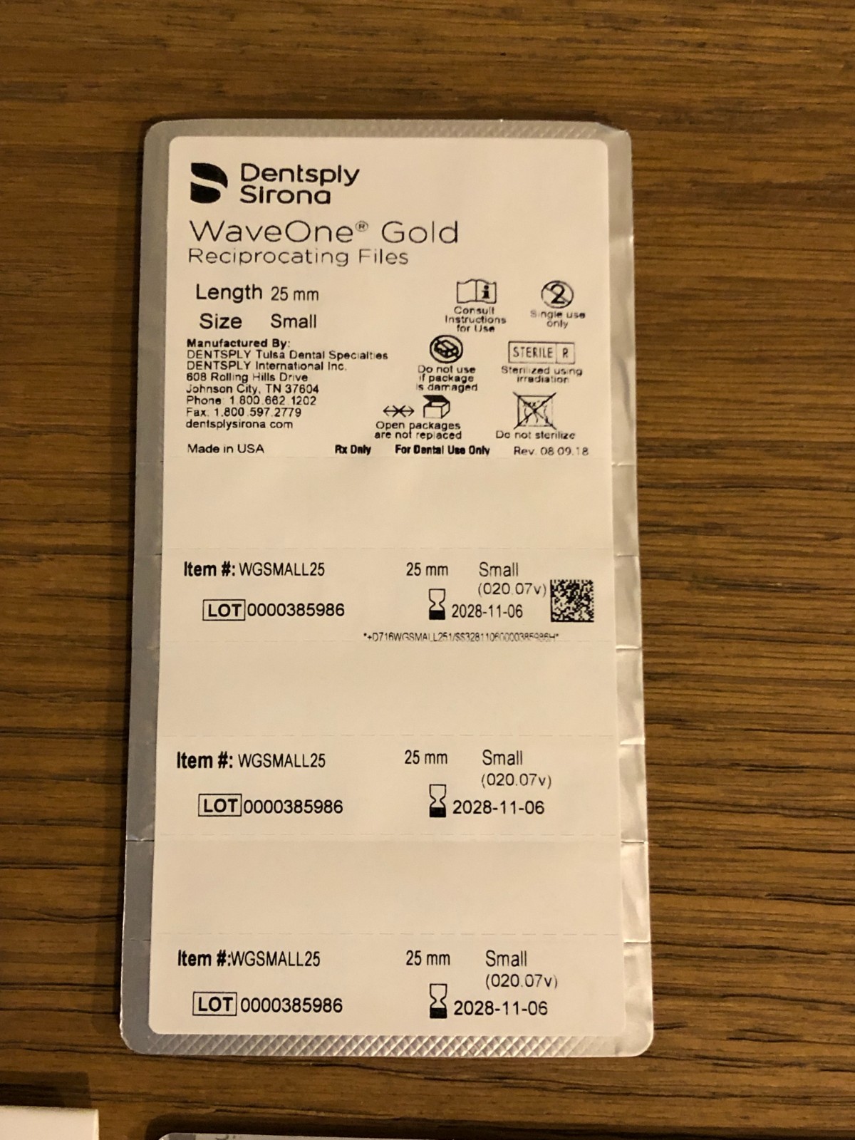 Dentsply Waveone Gold Reciprocating Files YELLOW SMALL 25mm lot of 3 packs NEW