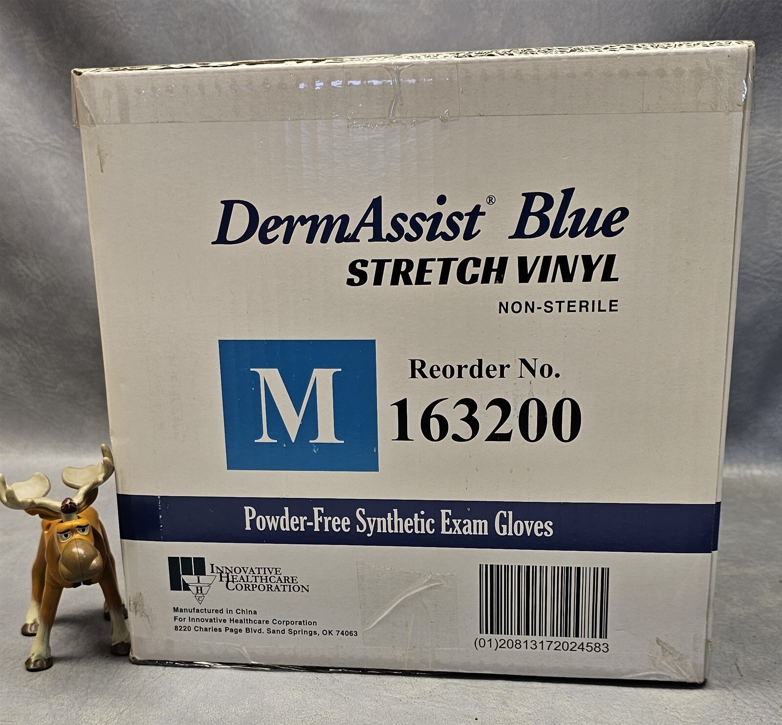 (1000) DermAssist Blue Stretch Vinyl Exam Gloves Medium Powder Free Non-Sterile