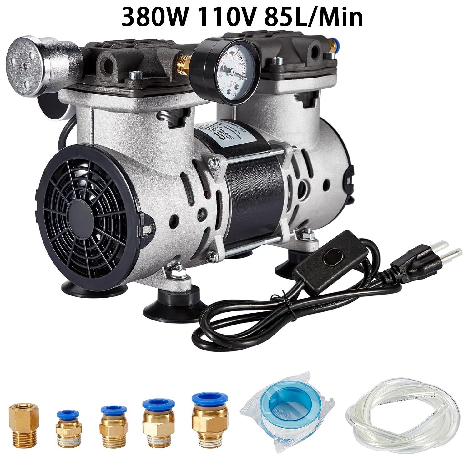 Lab Vacuum Pump Oilless 380W 85L/Min with Switch (or 180W 50 L/min) Optional US