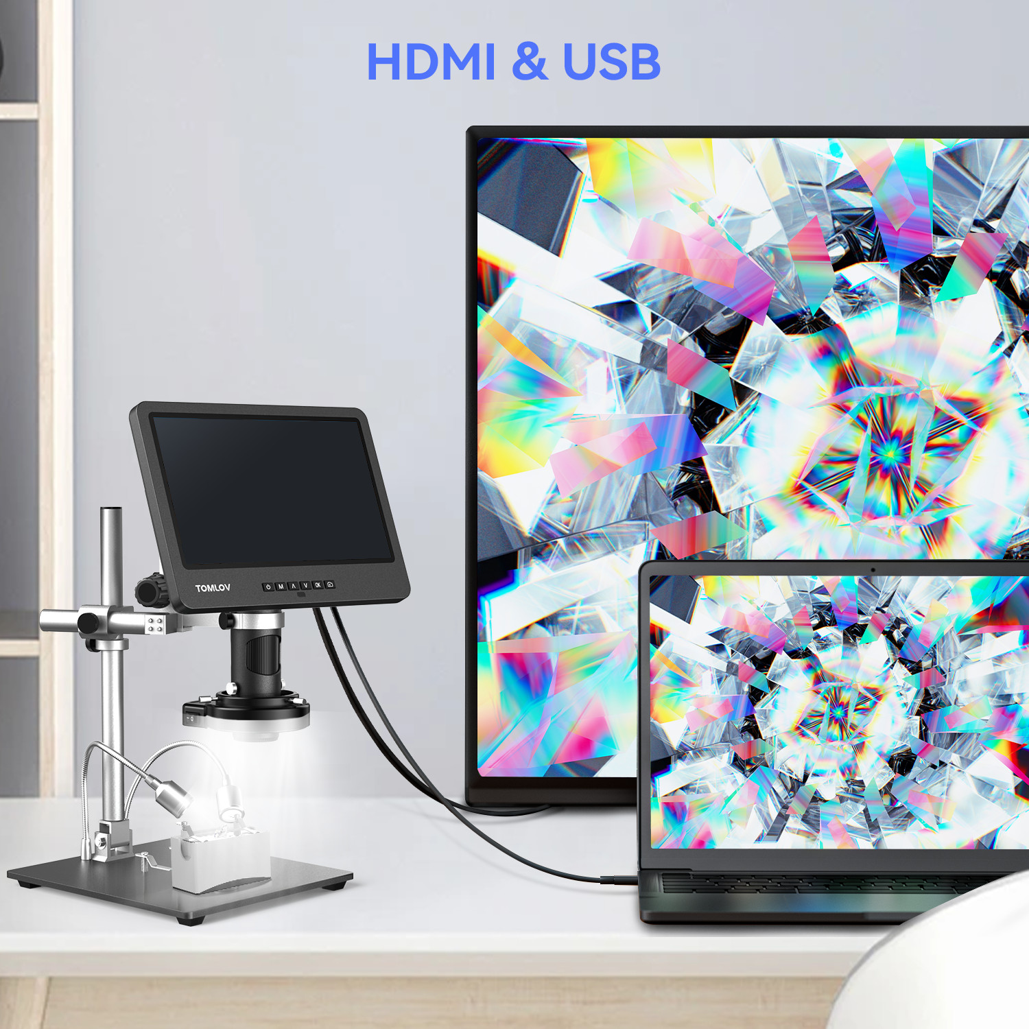 TOMLOV DM202 Max Digital Microscope 1300x HDMI 25MP Video Microscope 10.1″Screen