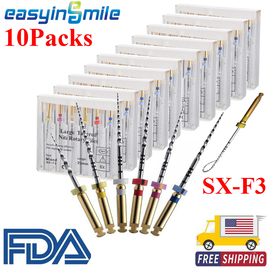 10Pk Dental Endo Rotary Files Root Canal Endodontic Large Taper Files 25MM SX-F3