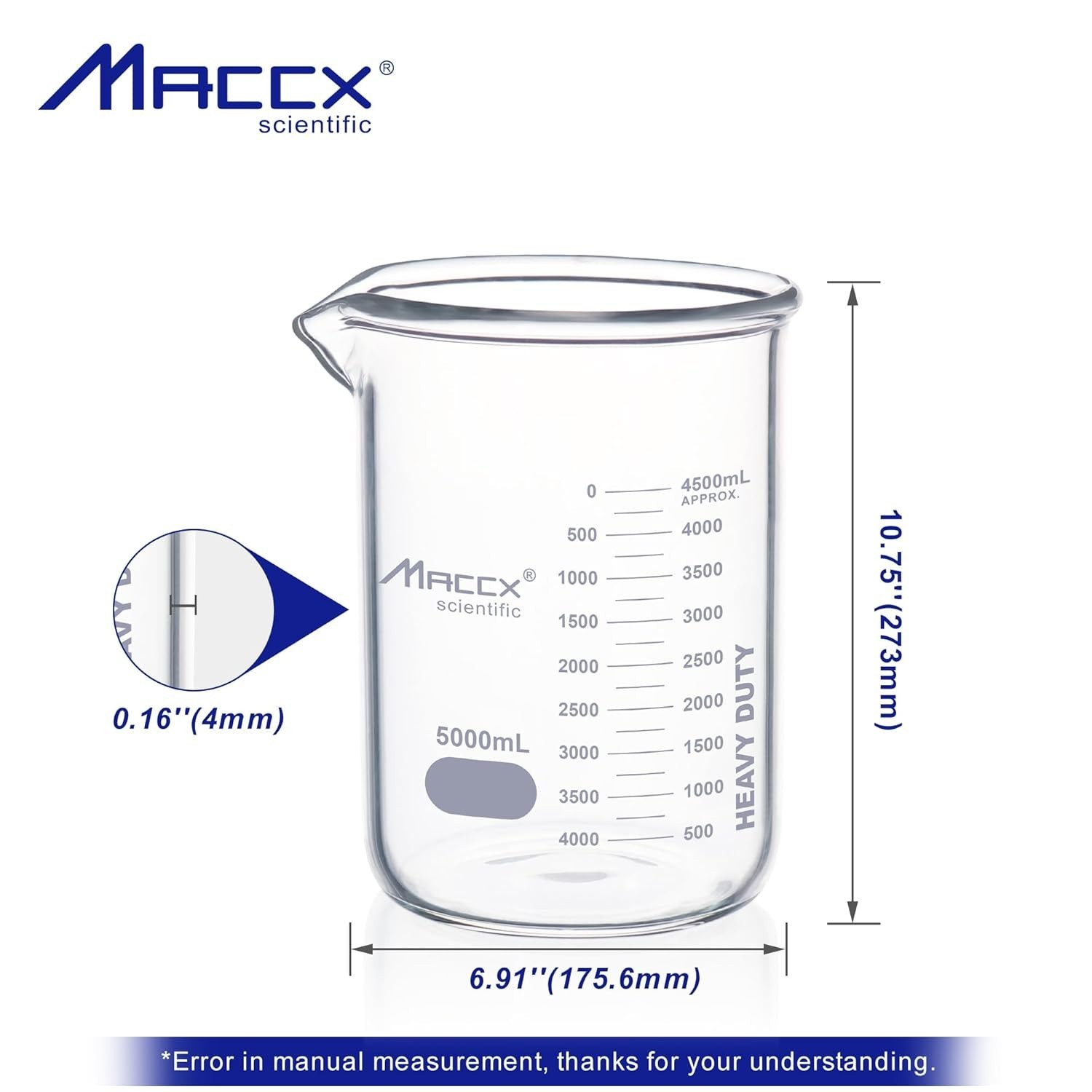 170oz Borosilicate Glass Beaker 5L Lab Equipment Low Form with Graduations
