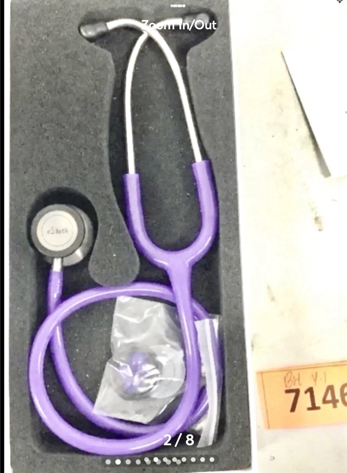 Premium Quality Ultra Sensitive Purple eSteth Classic Stethoscope, 36” L Tubing