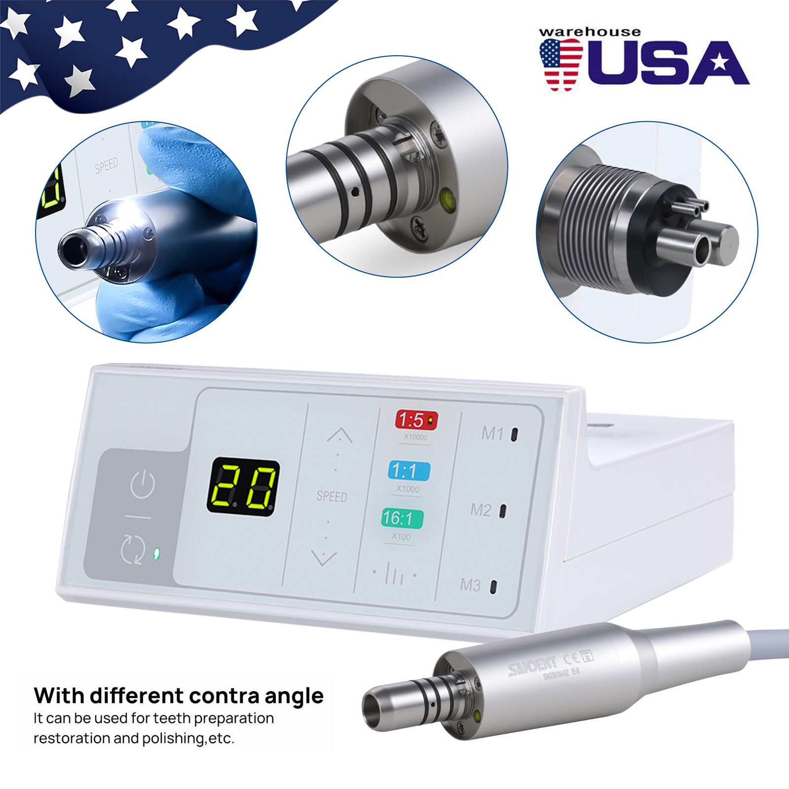 Burr Dental High Speed Fiber Optic Led Handpiece Push 3spray 2H Dentist USA