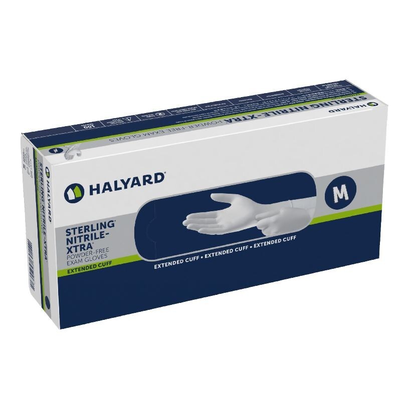 *100-Glove* Halyard Sterling Nitrile-XTRA PF Exam Extended Cuff 12″ Medium 53139
