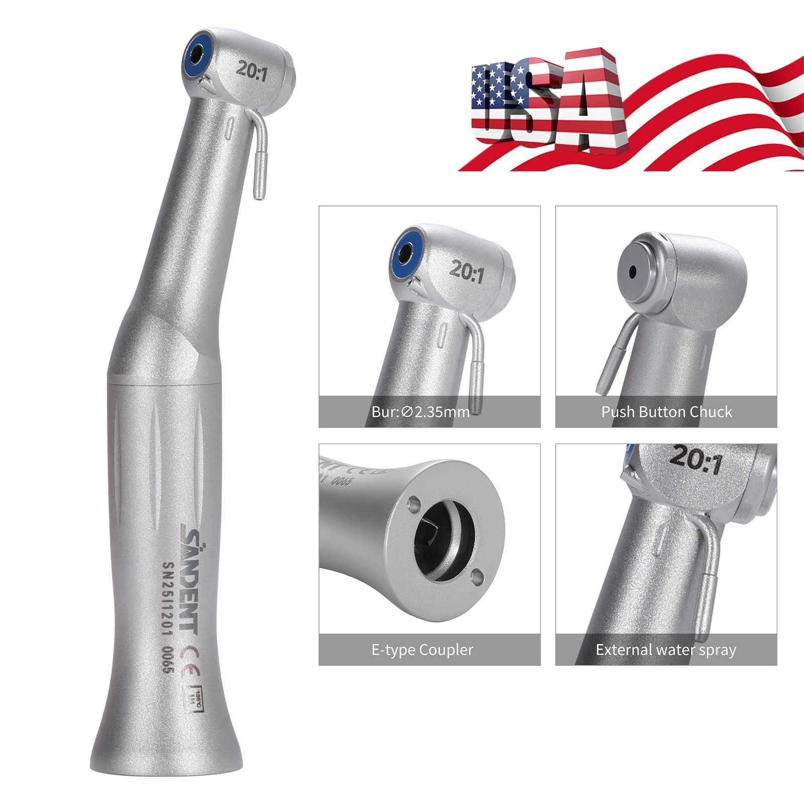 Dental 20:1 Implant Contra Angle Handpiece /1:1 Low Speed Straight Handpiece USA