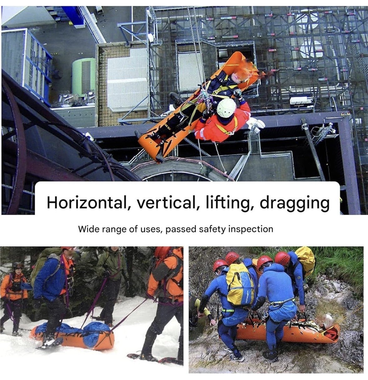 Roll-Up Rescue Stretcher (Orange), with Safety Rope and Non-Slip Handle