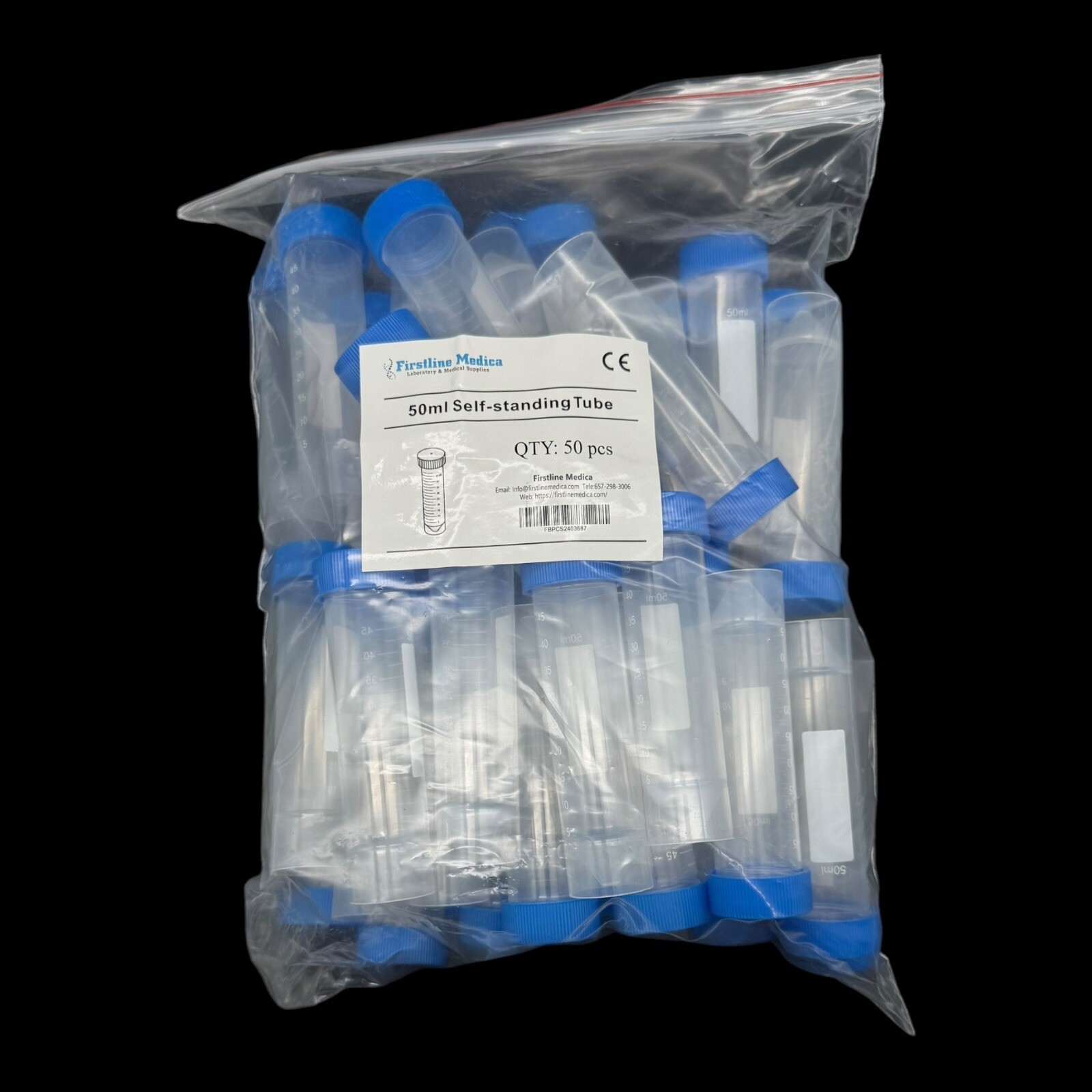 50mL Self Standing Polypropylene Centrifuge Tubes – 50/pk