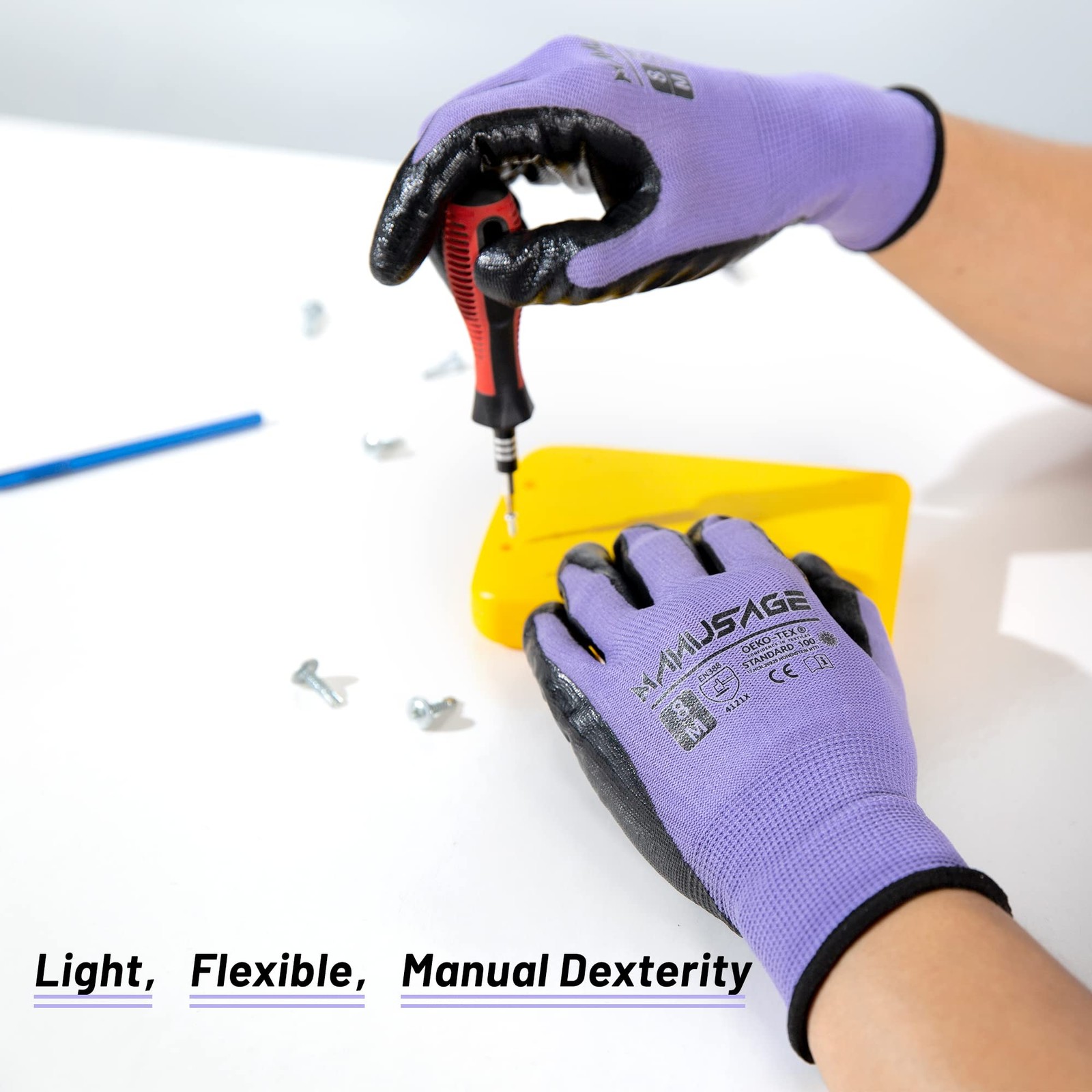 Manusage Safety Work Gloves For Men And Women Touchscreen Fingers Nitrile Grip