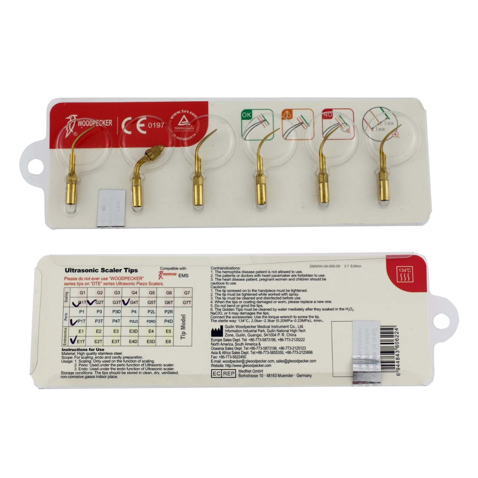 Woodpecker Dental Ultrasonic Piezo Scaler Built in LED Handpiece Tips EMS UDS