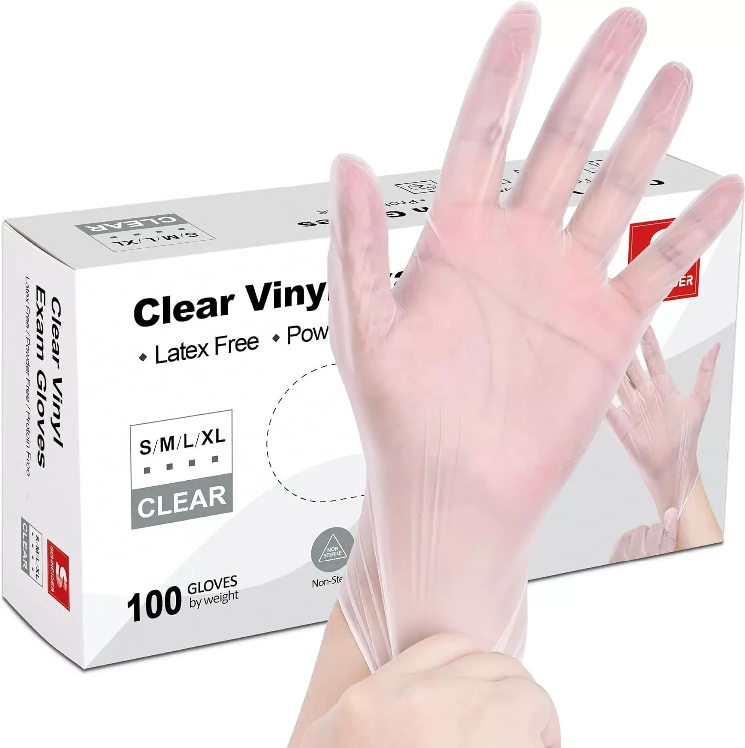 Schneider Clear Vinyl Exam Gloves, Latex-Free, Disposable, 4 Mil