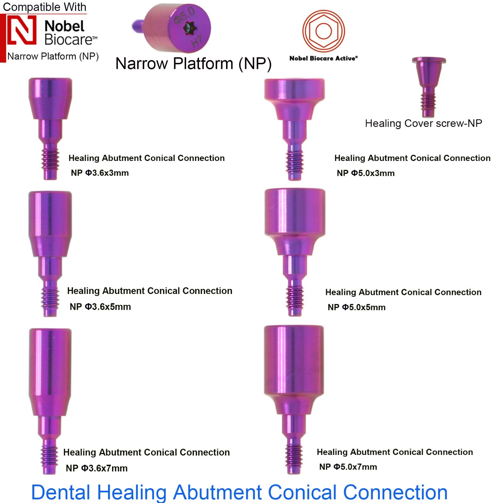 US Compatible Multi Implant system Healing Abutment Titanium Dental Gingival Cap