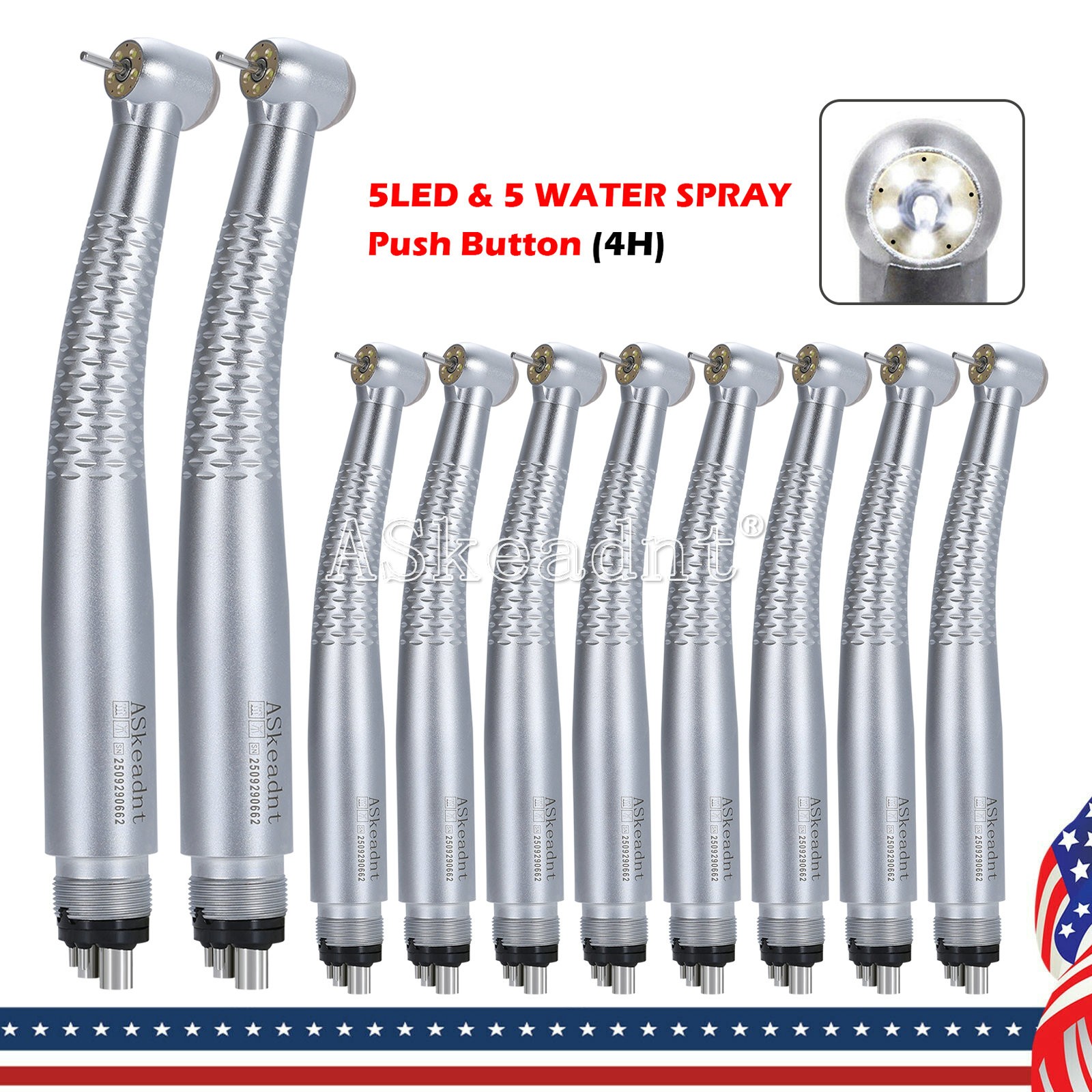 Dental LED E-generator Shadowless Ring Ceramic Handpiece 5 Water Spary 4Holes