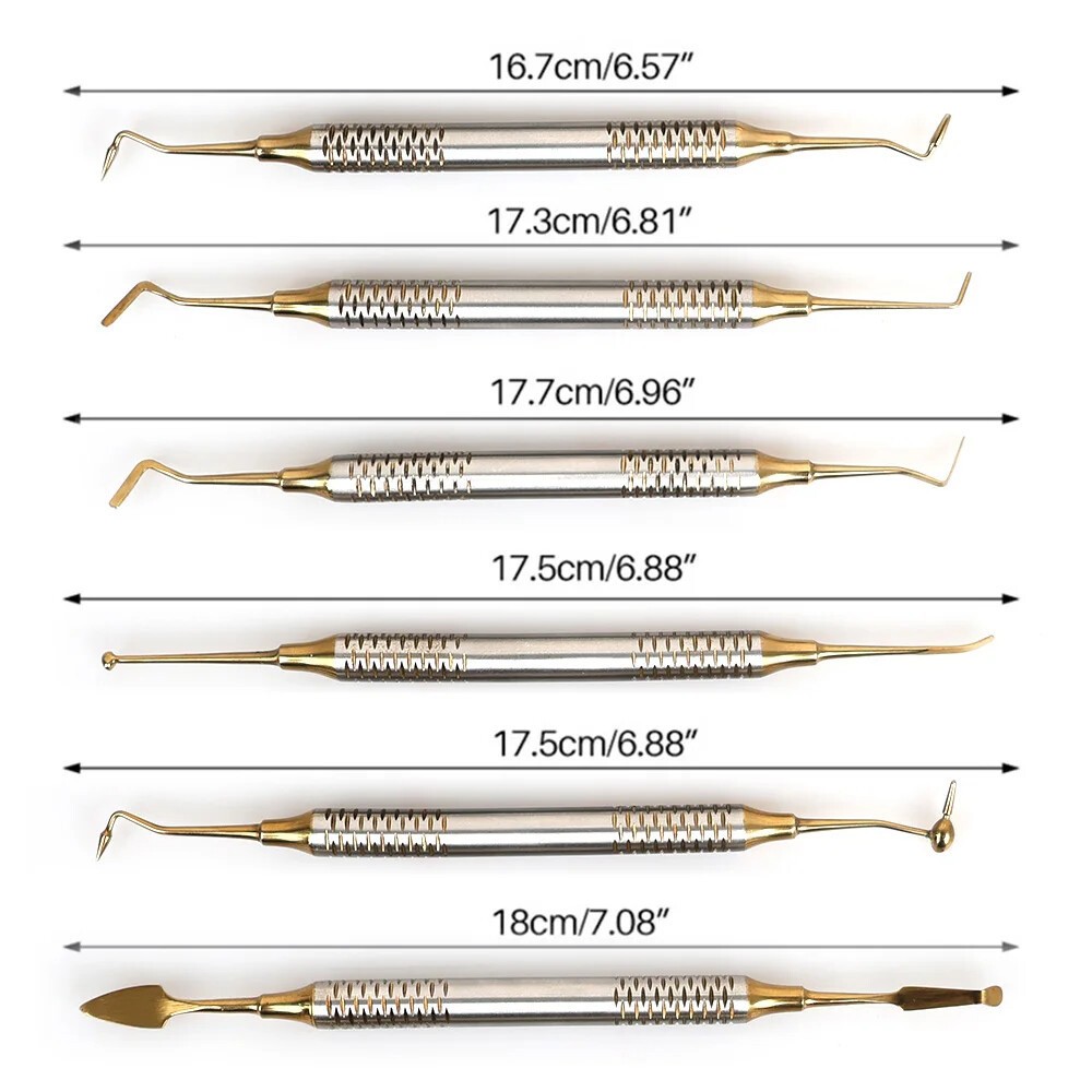 6pcs/Set Dental Composite Filling Instruments Spatula & Plugger Titanium Tips