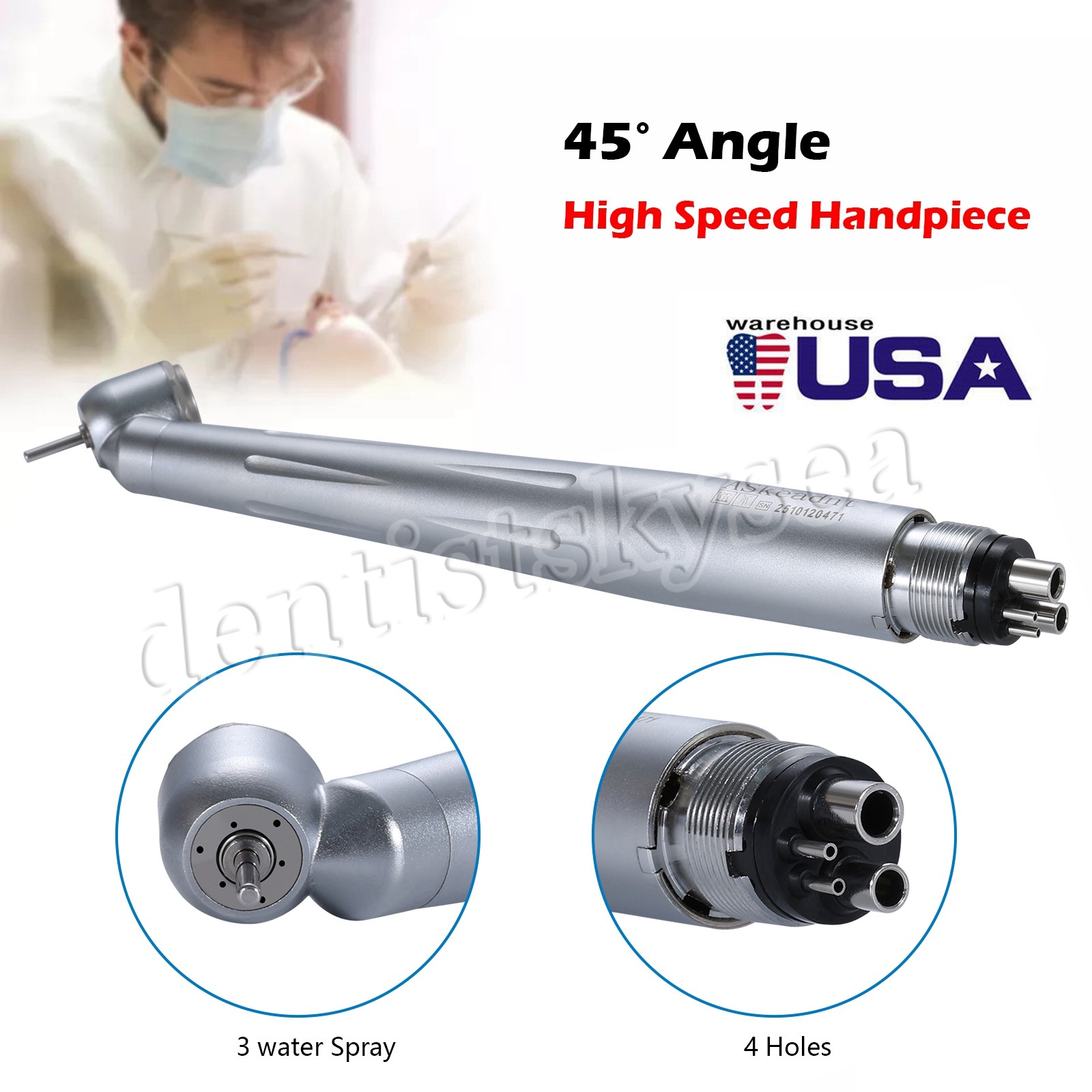 Dental 45 Degree High Speed Handpiece 4Holes Air Turbine WCA4 Push Button WCA4
