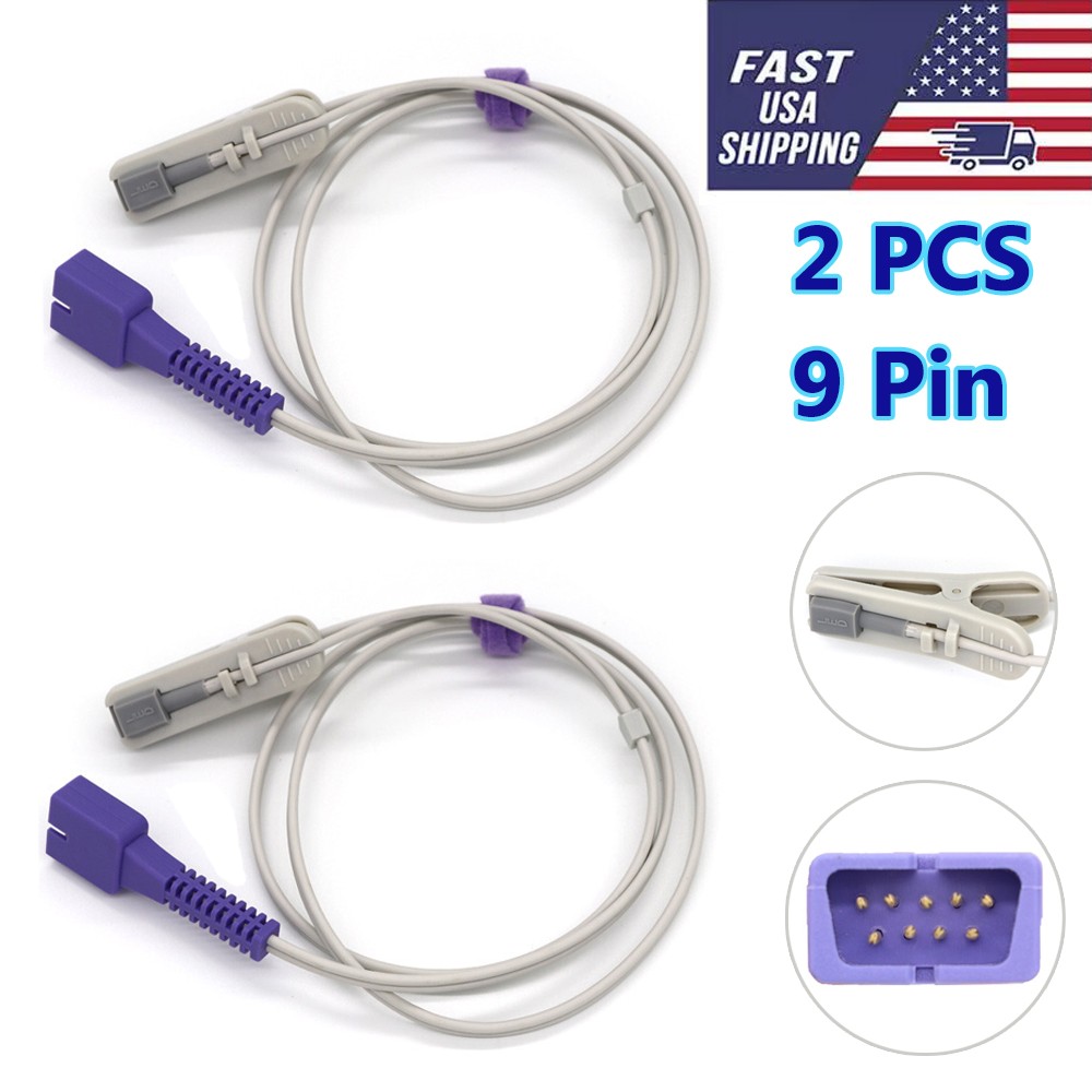 2PCs Fit For Nellcor Oximax Adult Ear Clip Spo2 Sensor Probe Pulse Oximeter DB9P