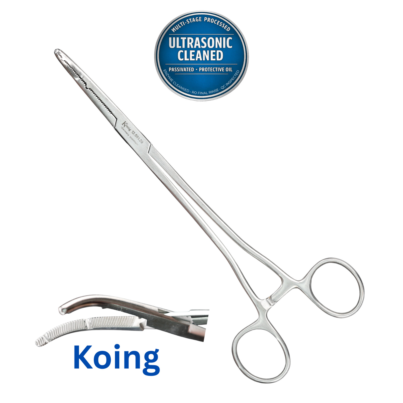 Konig MDS1259120 Heaney-Ballentine Hemostatic Forceps, Serrated, Curved, 8.5″