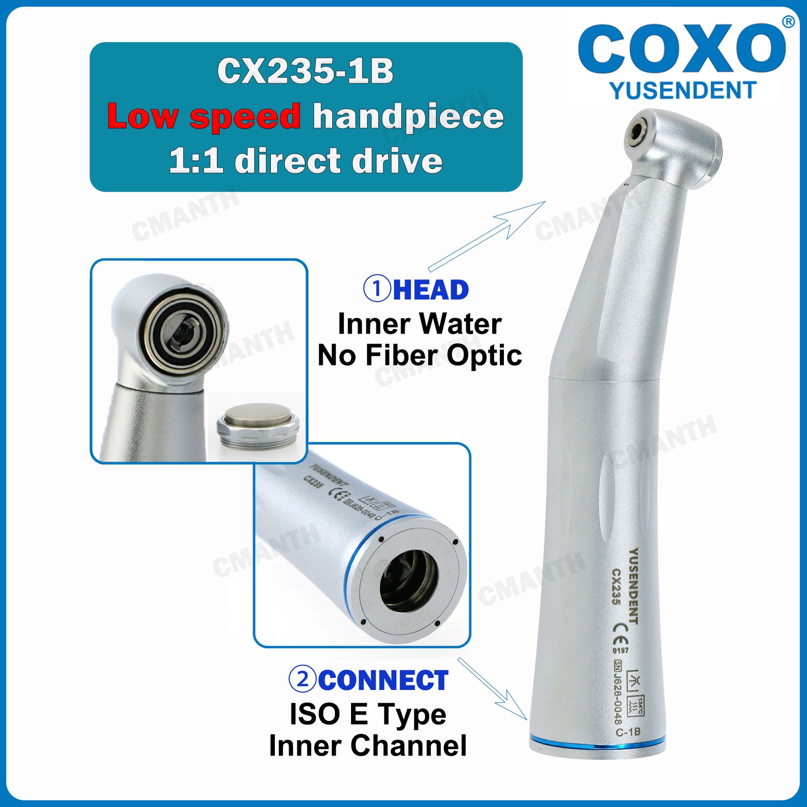 COXO Dental 1:1 Low Speed Handpiece Straight/Contra Angle Inner Water Air Motor