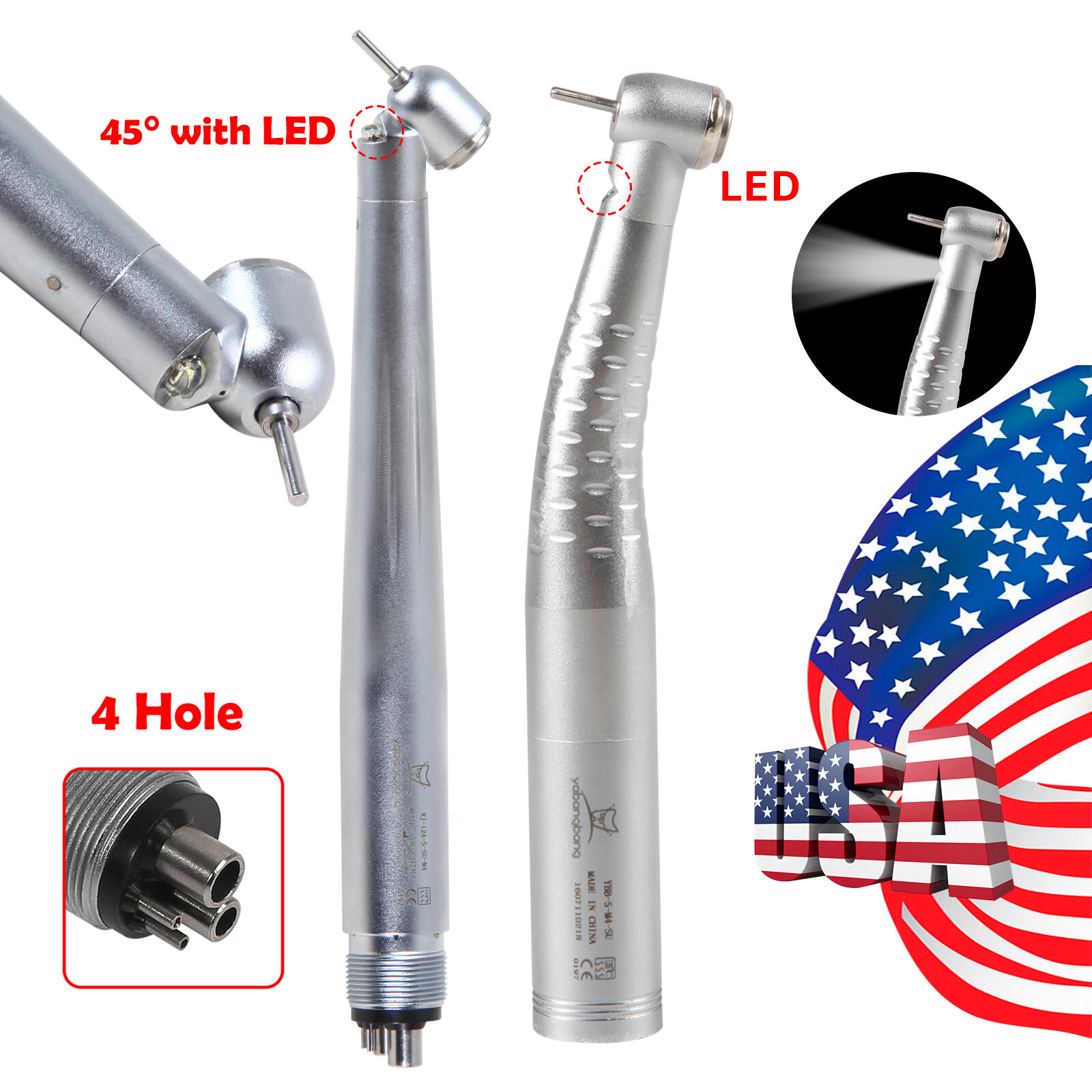 Dental 45° Angle/Standard Head LED E-generator / Fiber Optic Handpiece 2TYPES