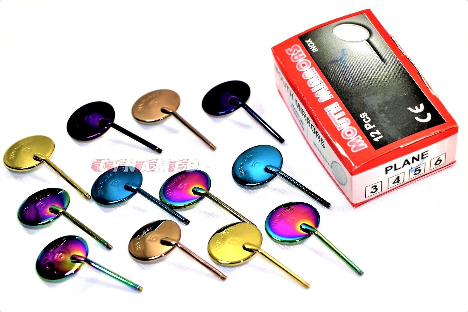 Titanium Dental Mouth Mirror front surface simple stem #5 12/Box + Free Handle