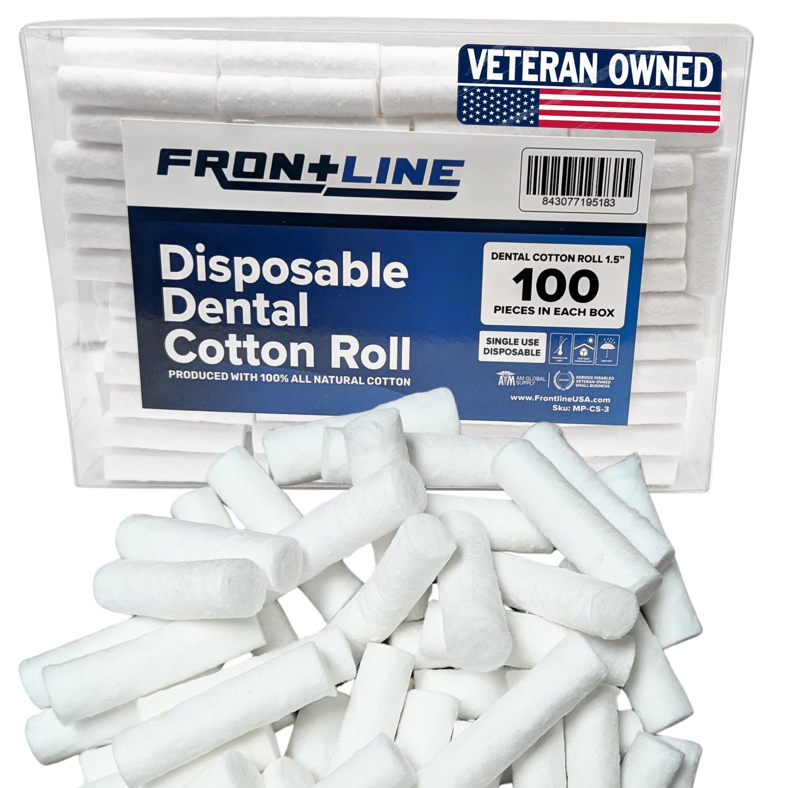 Cotton Dental Rolls 100 Count | Absorbent Nose Plugs and 1.5 Inch, White