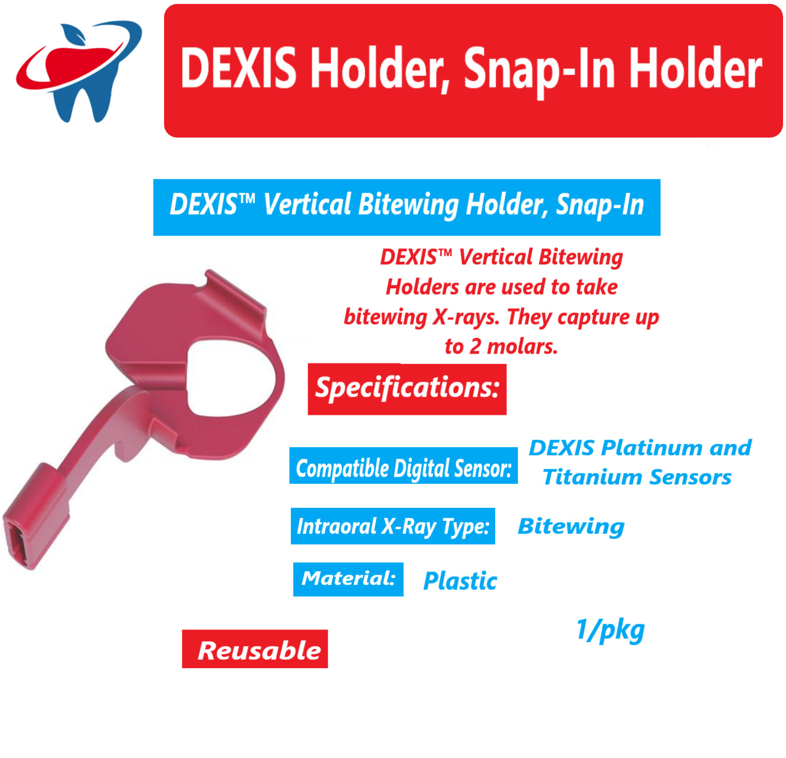 Dental X-Ray DEXIS Platinum and Titanium Sensors Digital Sensor Snap-In