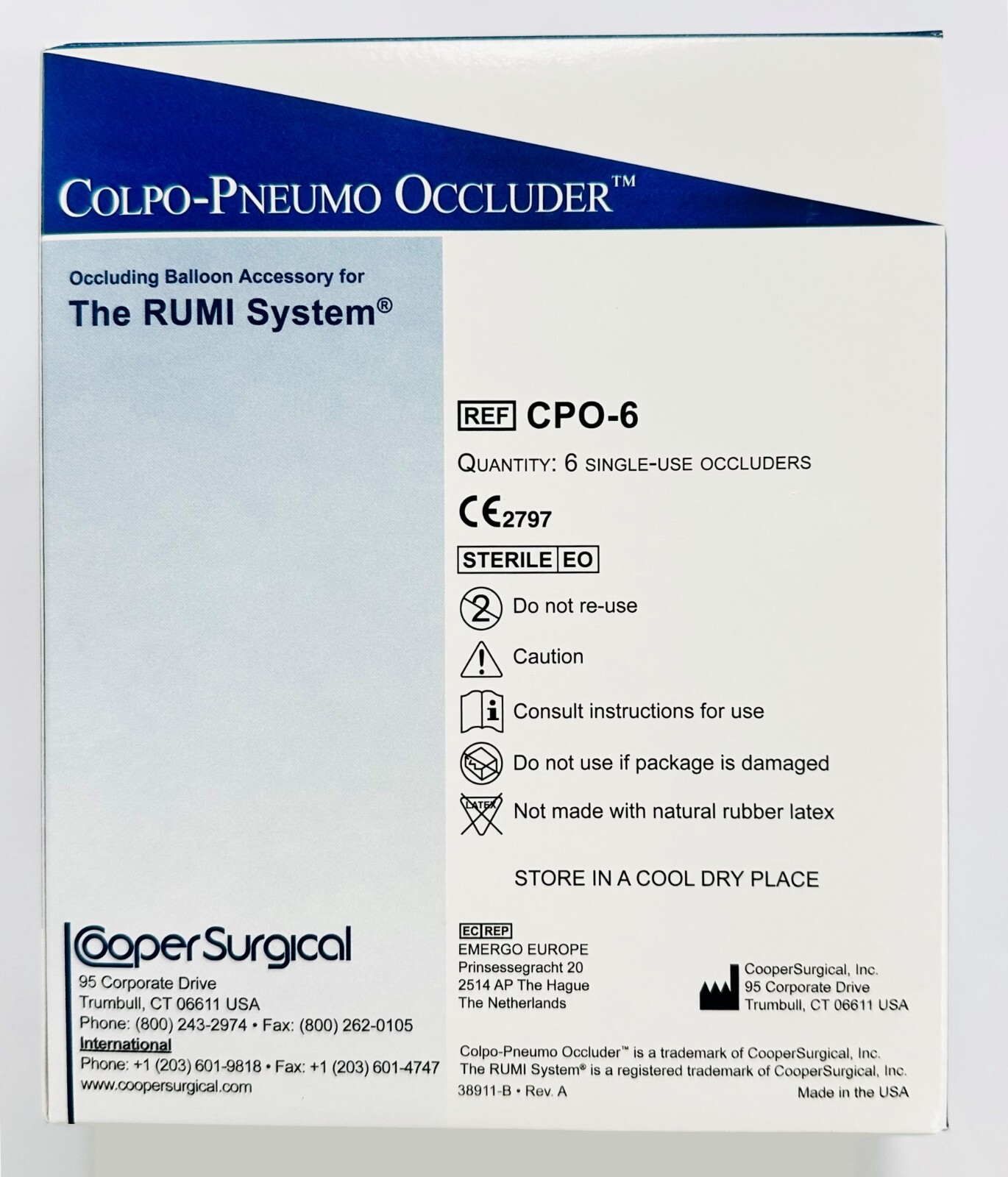 *6-Packs* Cooper Surgical Colpo-Pneumo Occluder Sterile For RUMI System CPO-6