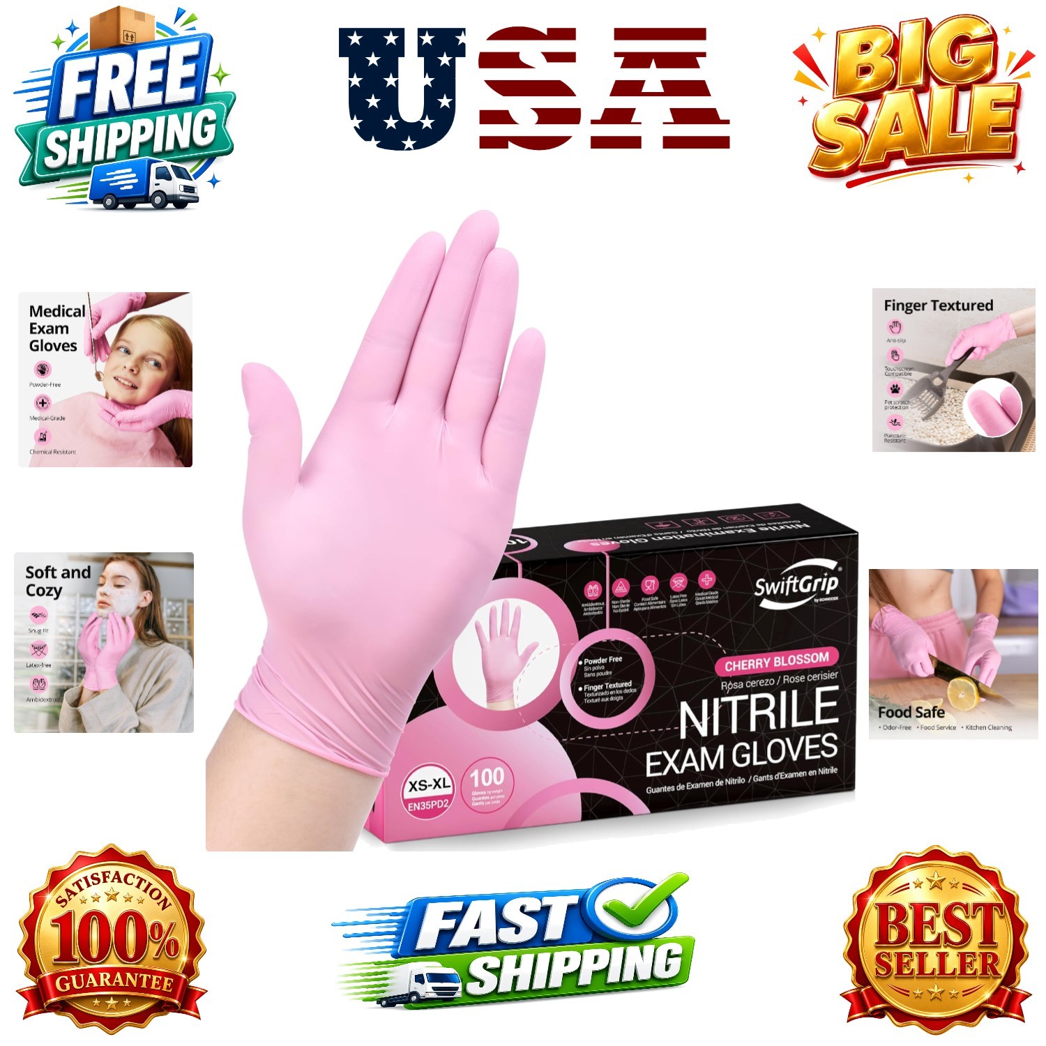 Pink Nitrile Gloves, 3-mil, Industrial Gloves Disposable Latex Free, for Clea…