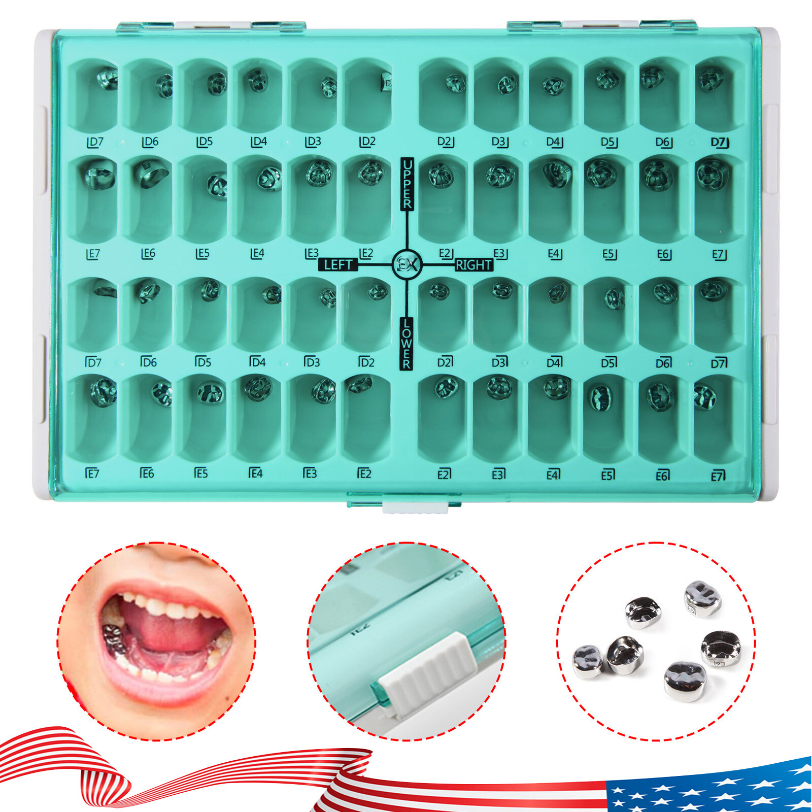 48 Size Dental Kids Primary Molar Crowns Stainless Steel Pediatric Crown USA
