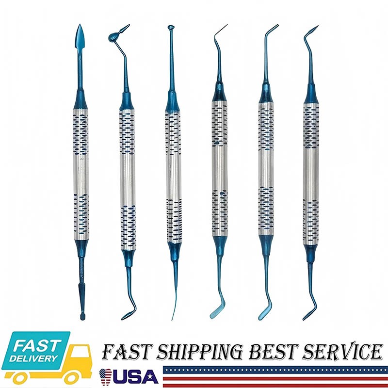 6pcs/Set Dental Composite Filling Instruments Spatula & Plugger Titanium Tips