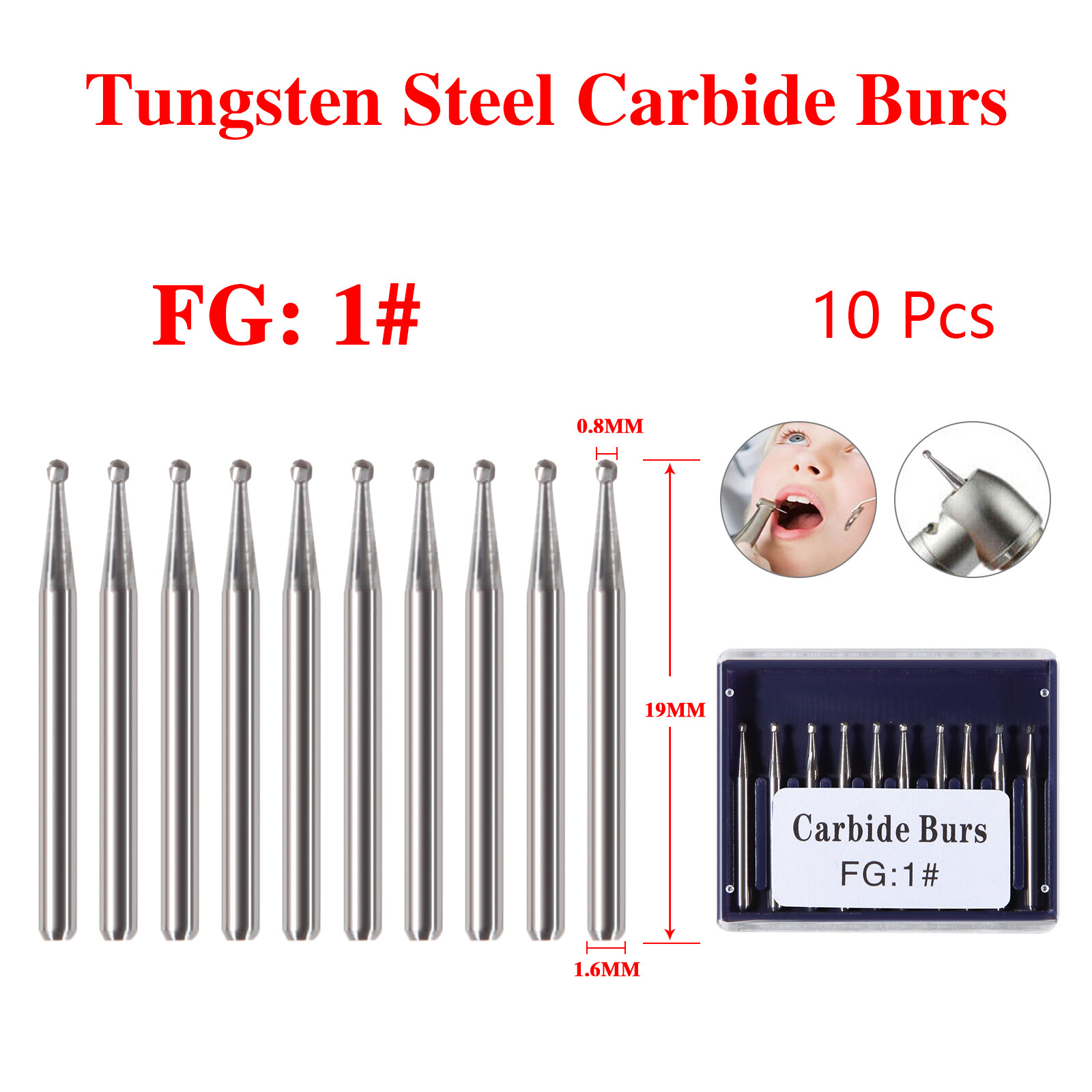 Dental Carbide Bur Friction Grip FG Round 557 330 For High Speed Handpiece