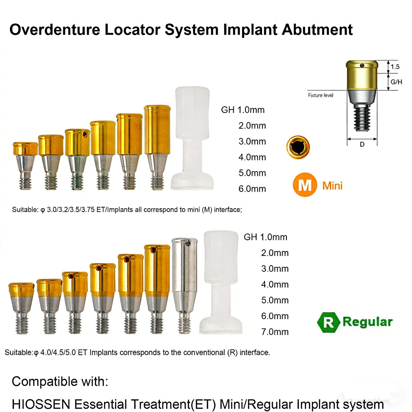 US Hiossen Dental Overdenture Locator Abutment Retention Replacement Insert Cap