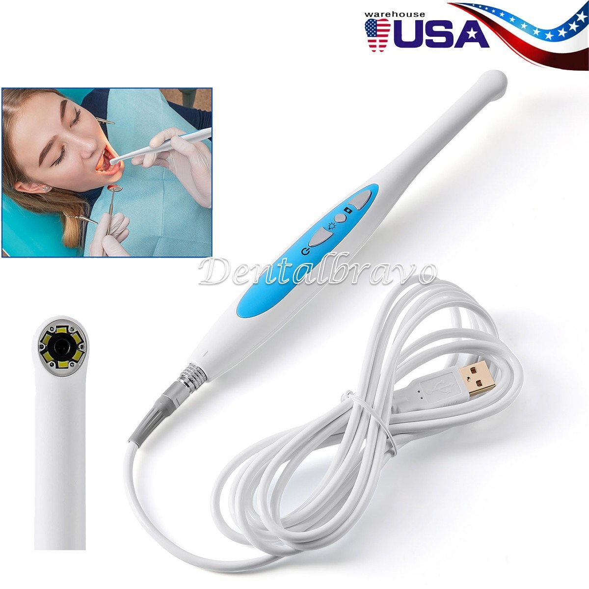 Dental Intraoral Camera 720p HD Endoscope Adjustable 6 LED Light USB Cable