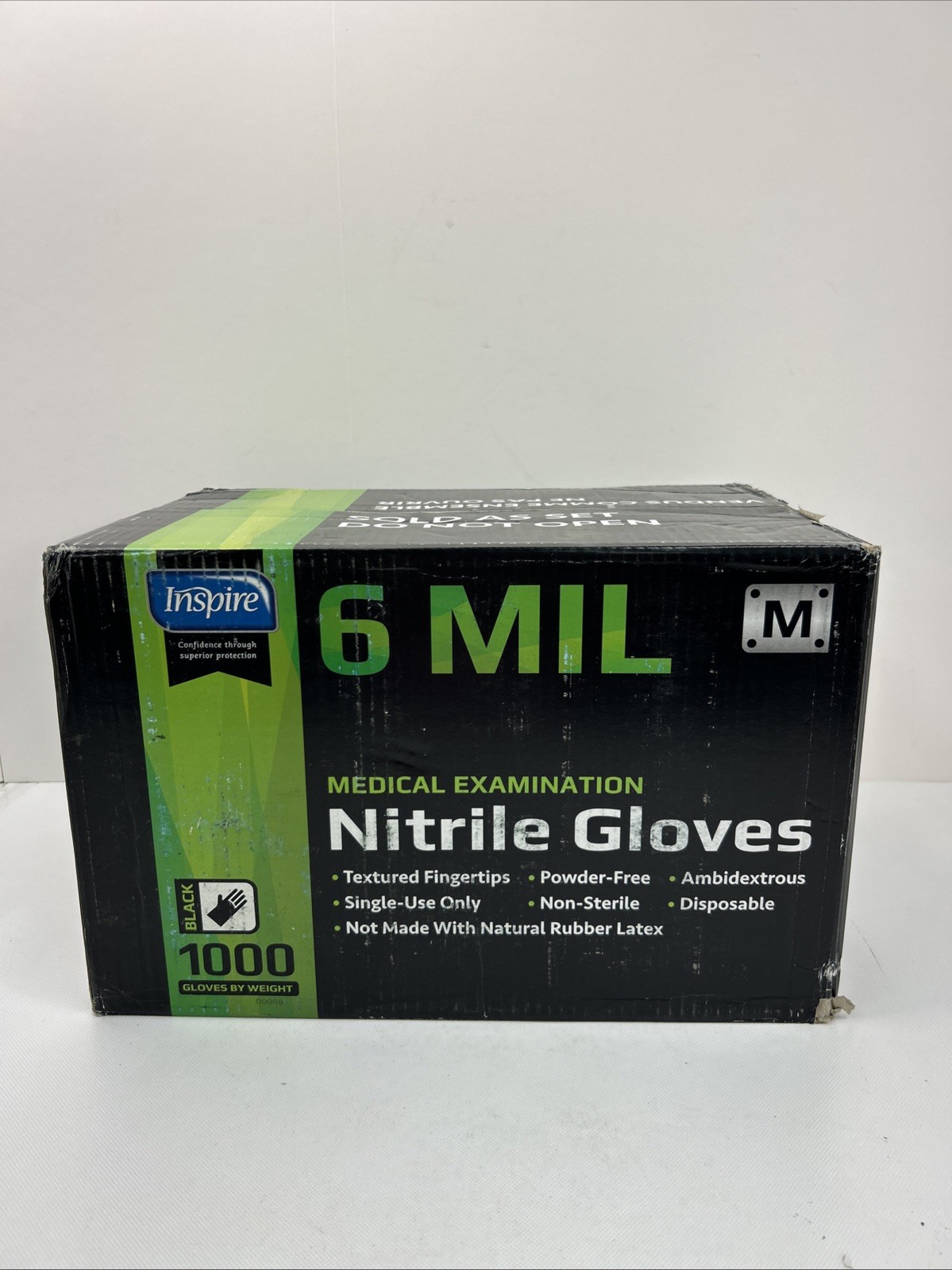 Inspire 6 Mil Nitrile Medical Gloves – 1000 Count Size M- Black
