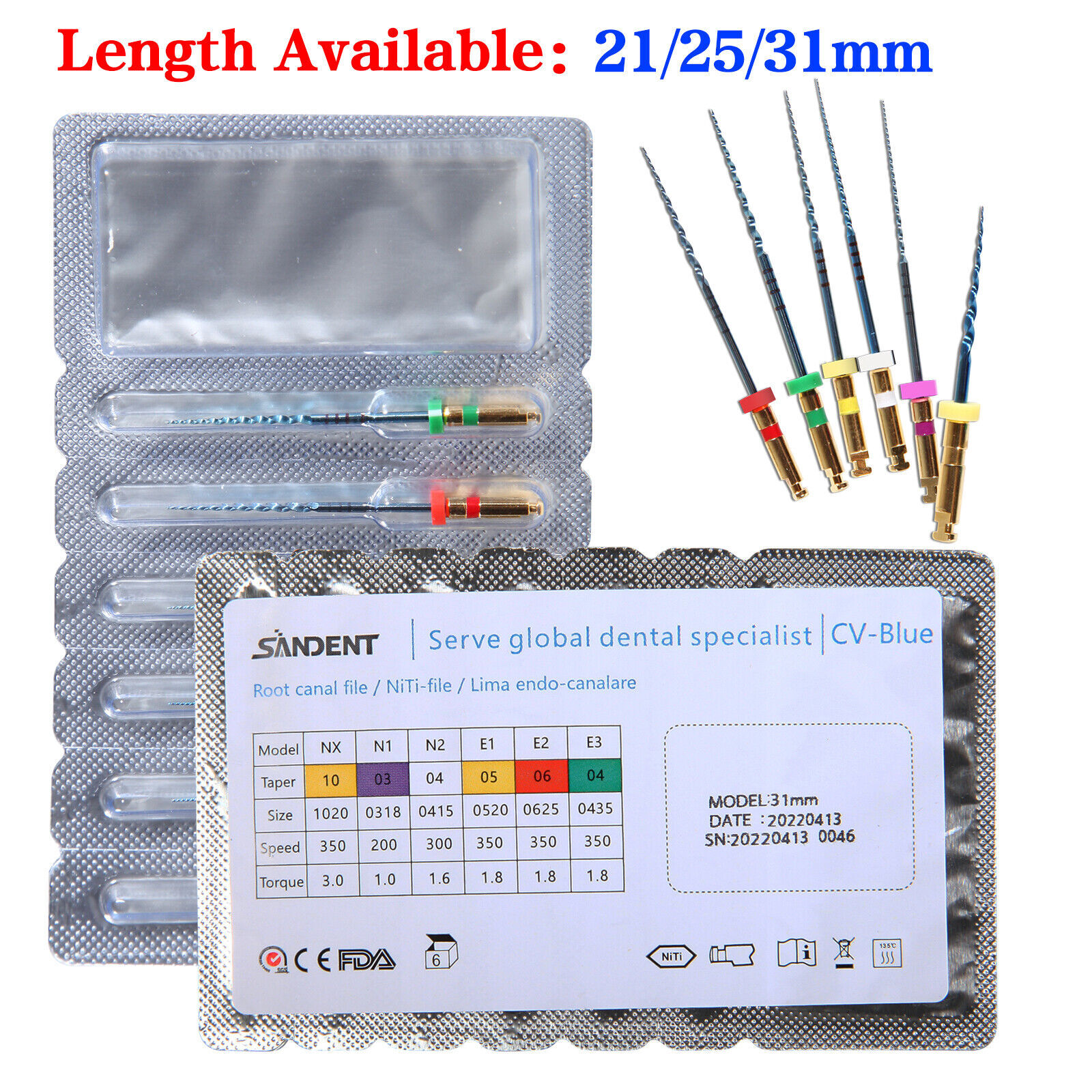 Dental Endodontic Endo File Engine Rotary Root Canal NiTi File 21/25/31mm ns