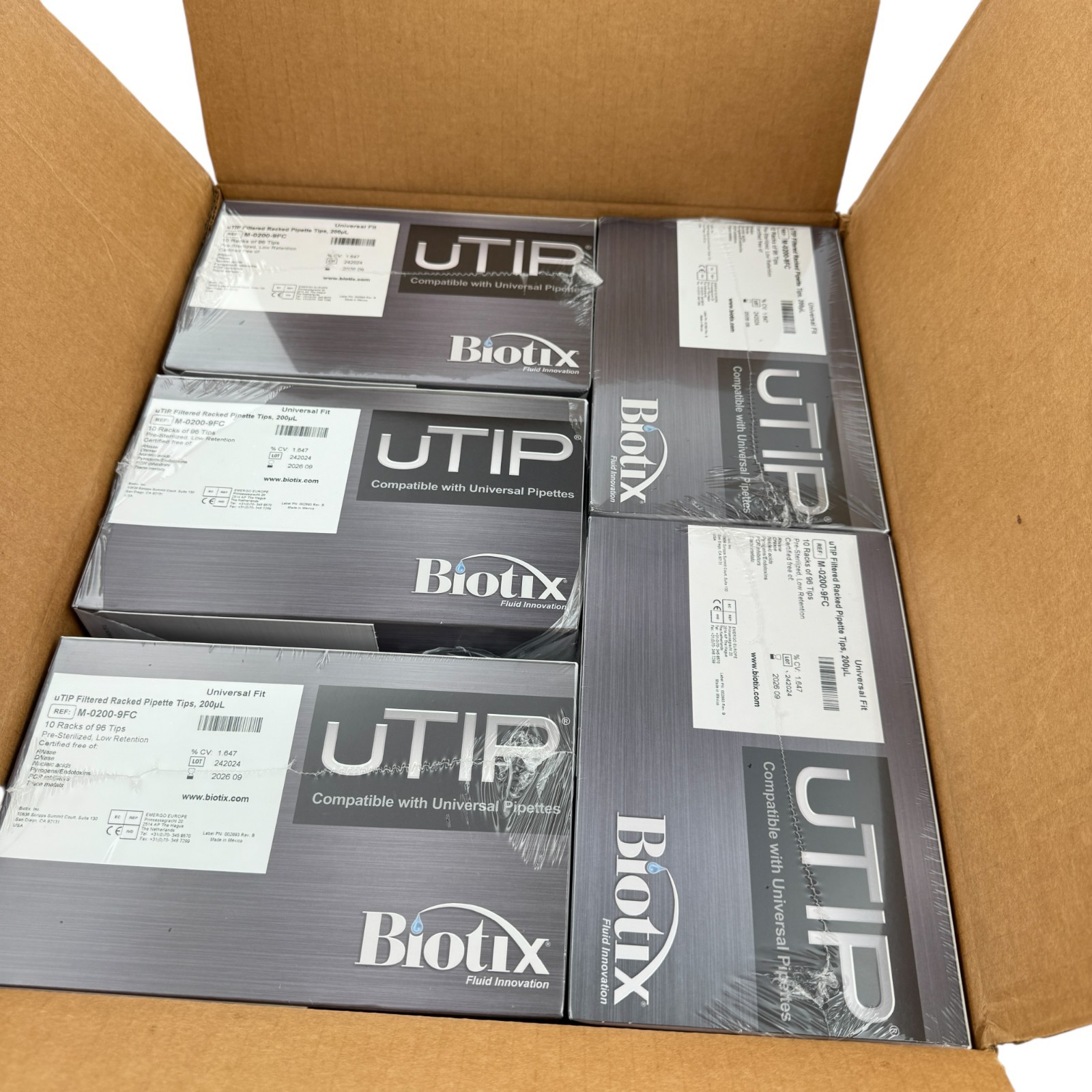 Biotix M-0200-9FC uTIP Filtered Racked Pipette Tips 200µl 5 Pack Case
