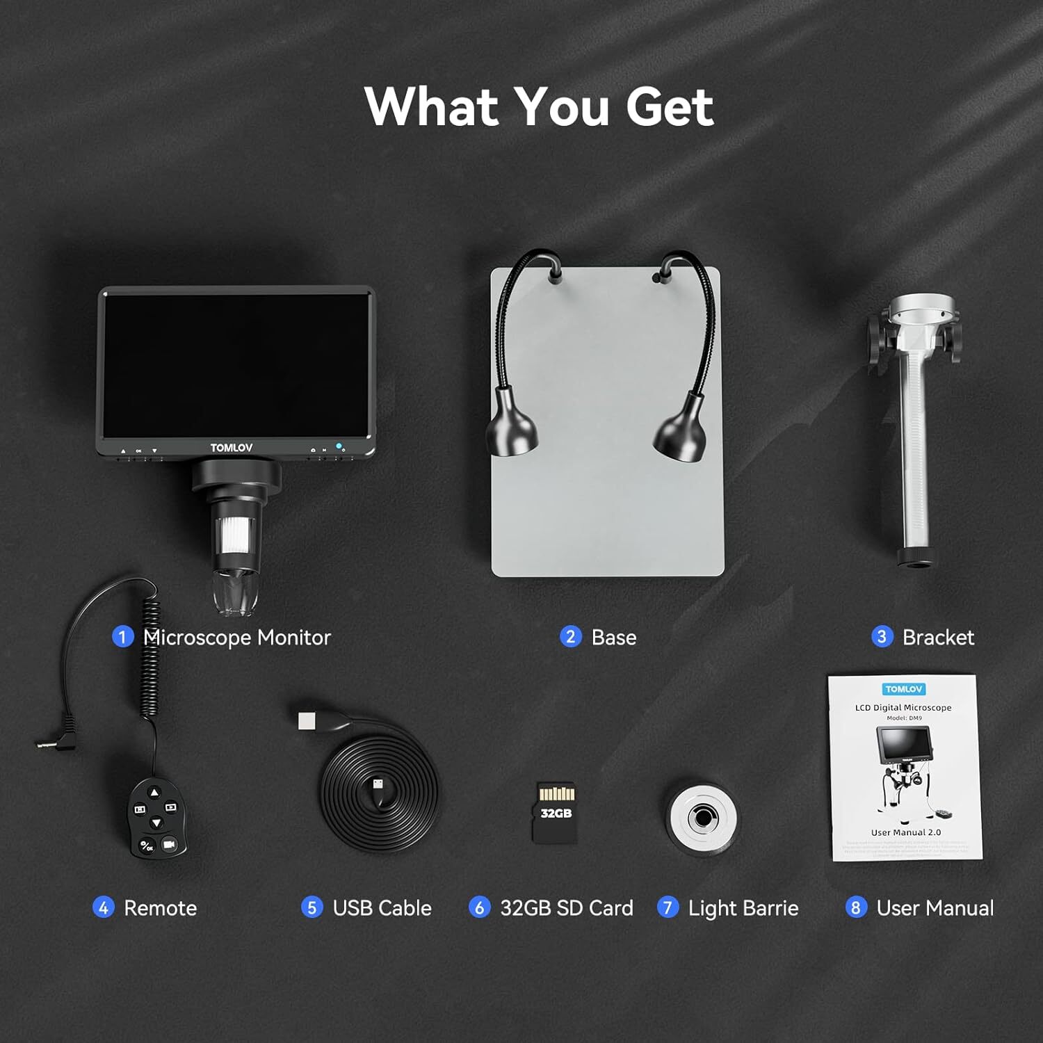 TOMLOV 7″ LCD Digital Microscope 1200x Magnifier soldering 12MP Coin Microscope