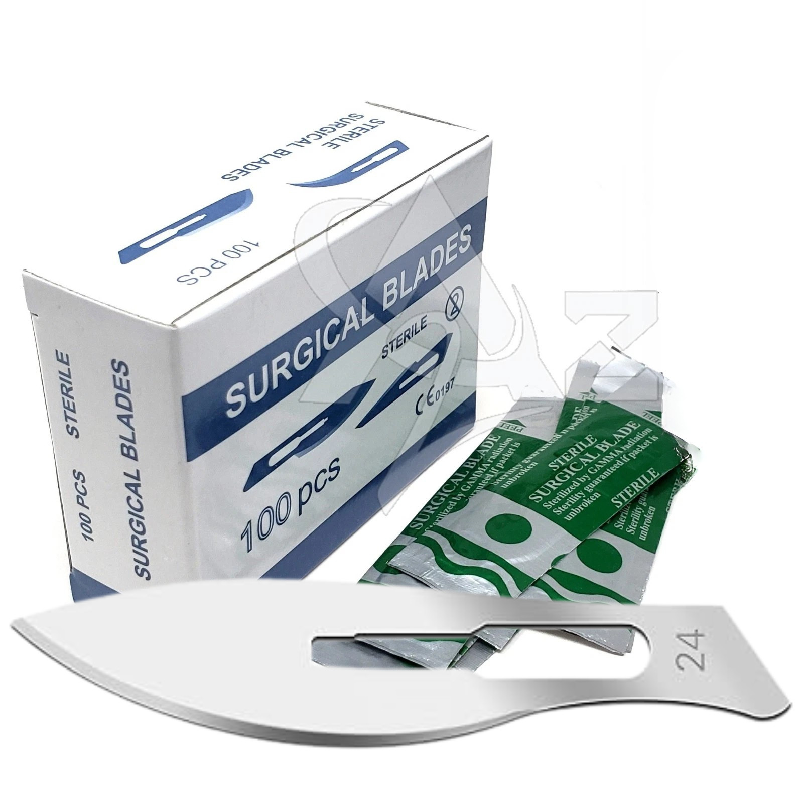 Box of 100 Sterile Surgical Blades #24 – Individually Foil Wrapped, Carbon Steel