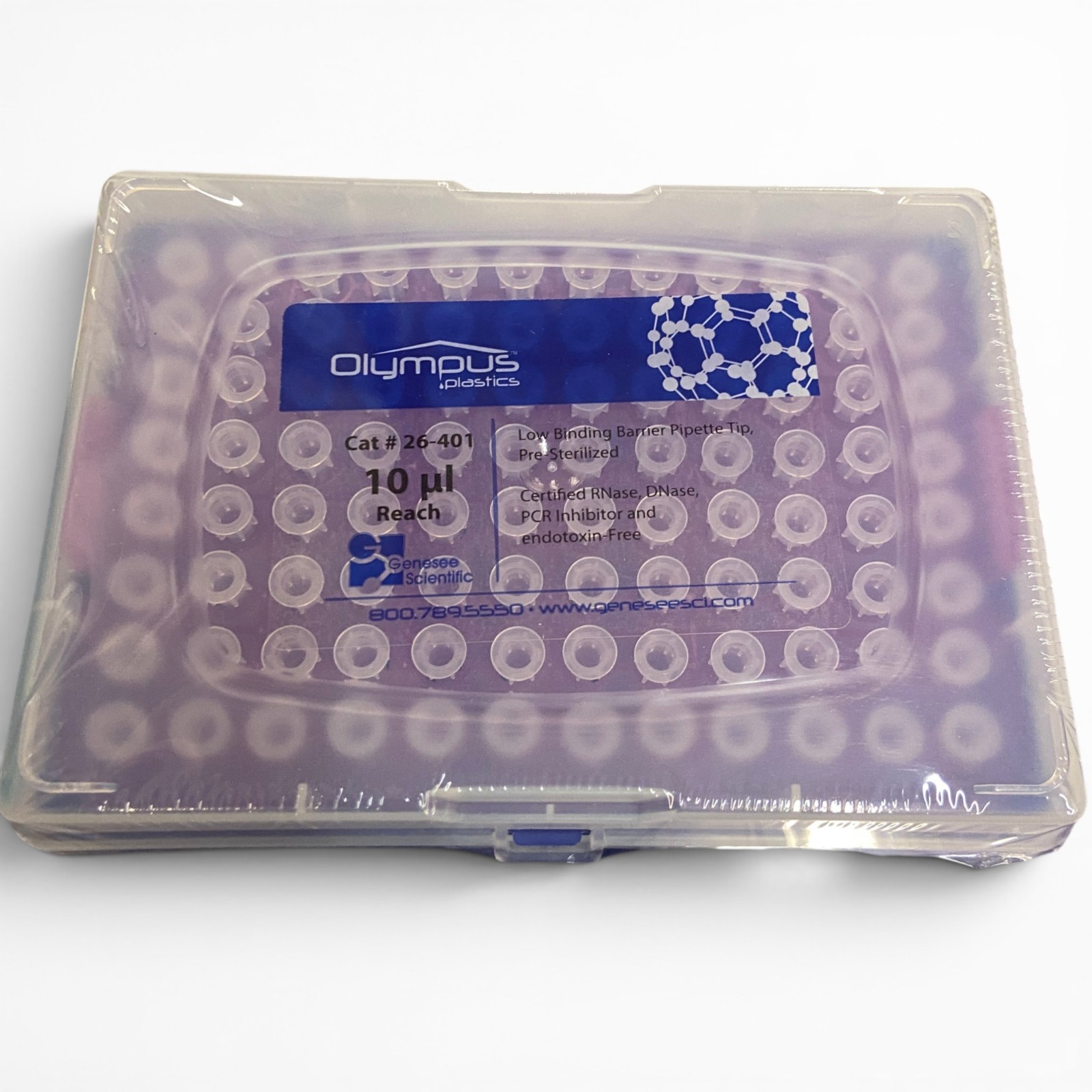Genesee Scientific Olympus Plastics 26-401 10uL Reach Barrier Pipette Tips, 960