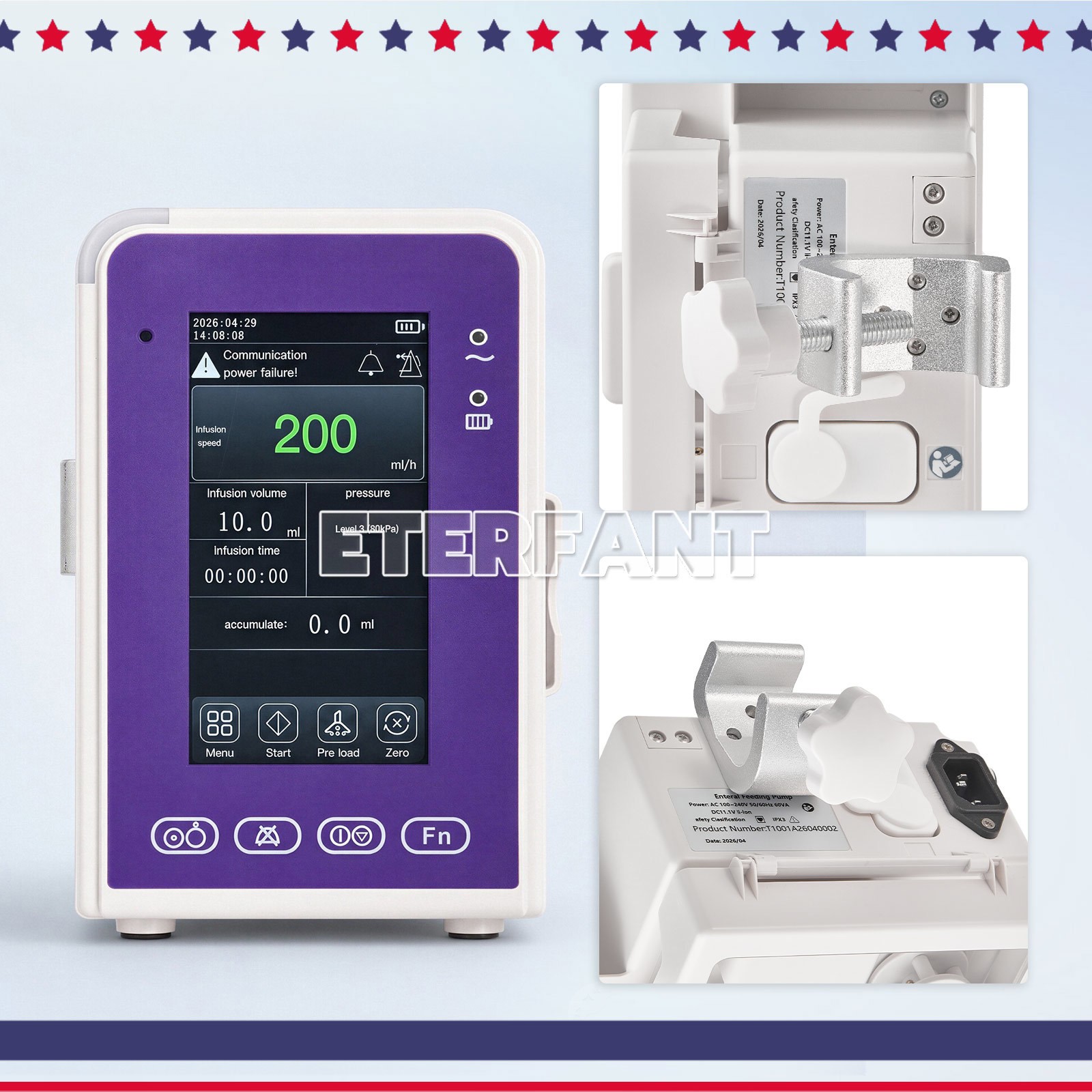 Portable 6 Modes LCD Touchscreen Enteral Feeding Pump with Adjustable Pole Clamp
