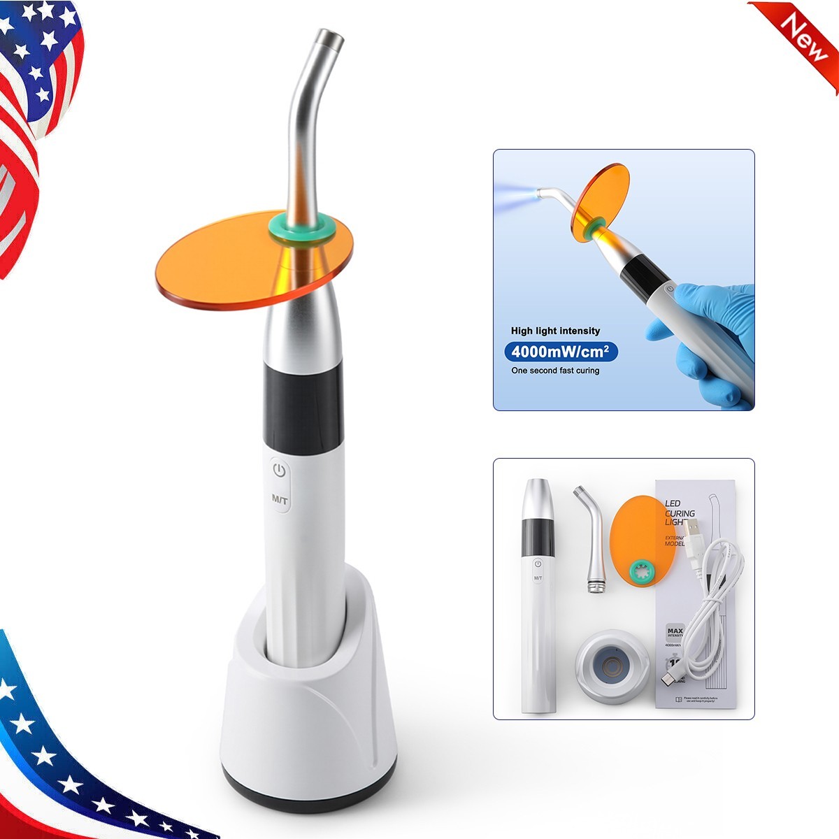 AZDENT Dental LED Curing Light Lamp Wide Spectrum 1 Sec Cure Resin Light 4000mW