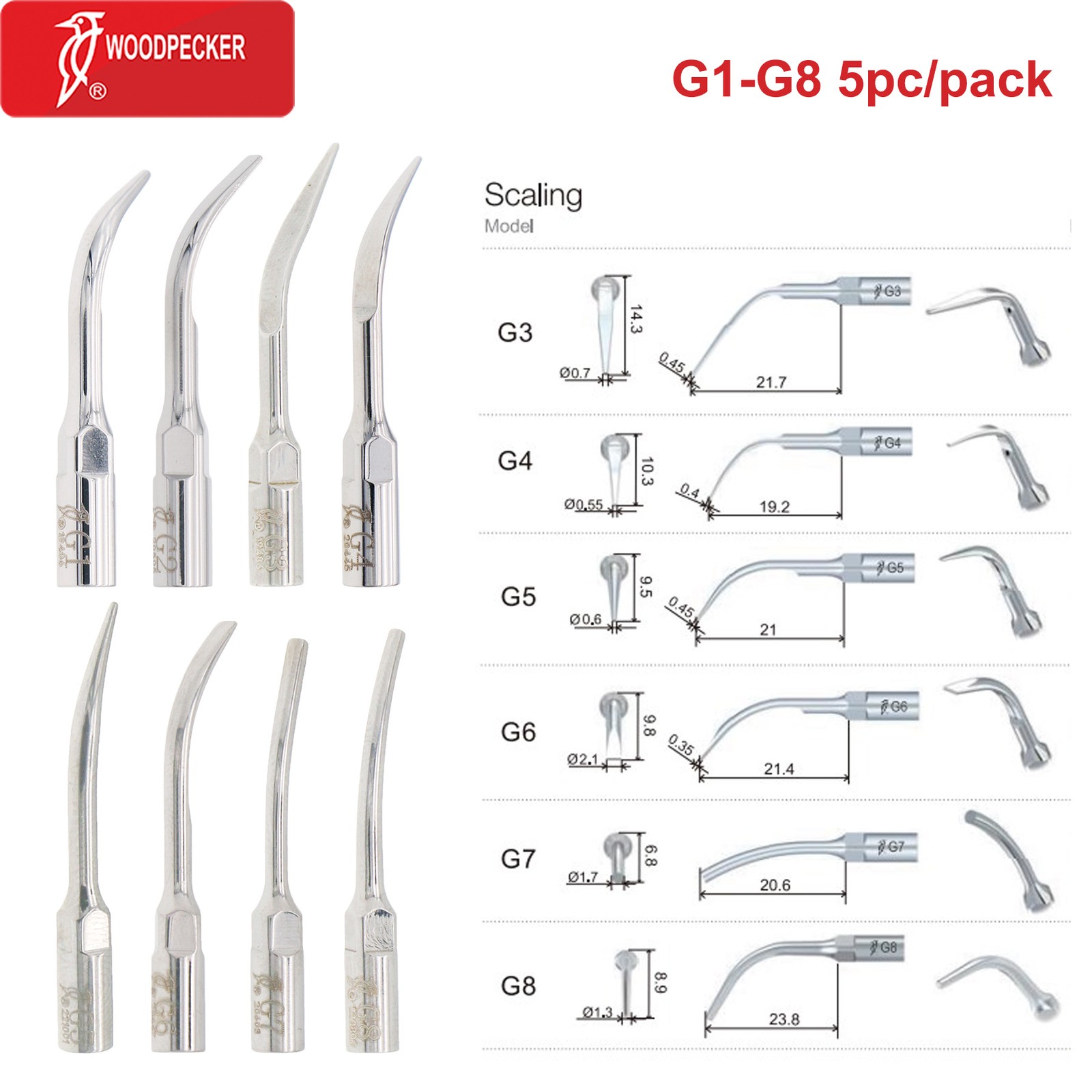 Woodpecker Dental Ultrasonic Scaler Tips EMS UDS Endo Perio Root Canal Scaling
