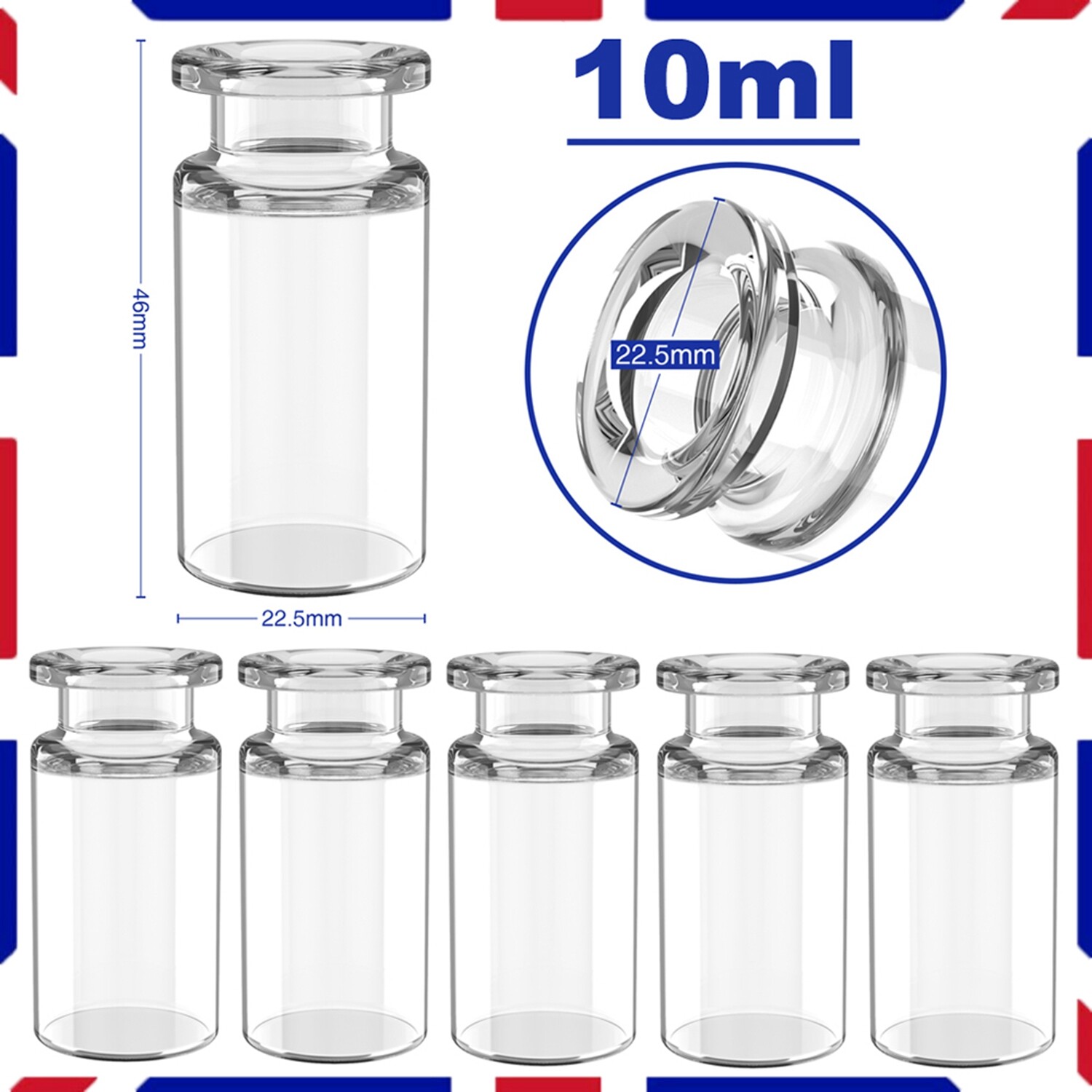 10000pcs 10mL Lab Vials Borosilicate Glass Clear Headspace Crimp Top Flat Bottom