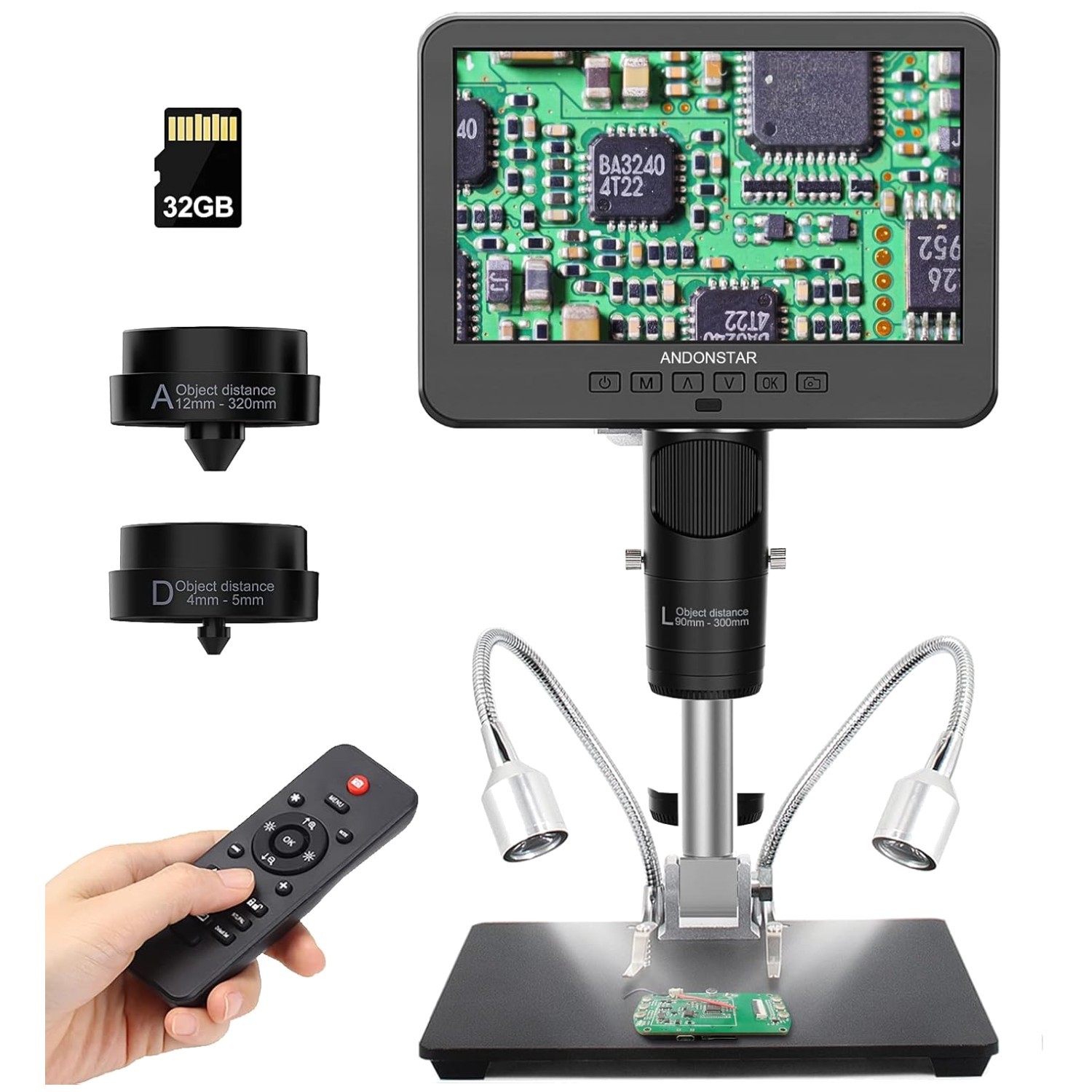 Multi-Functional 2000x Digital Microscope: 3 Lenses & Adjustable LED Lights