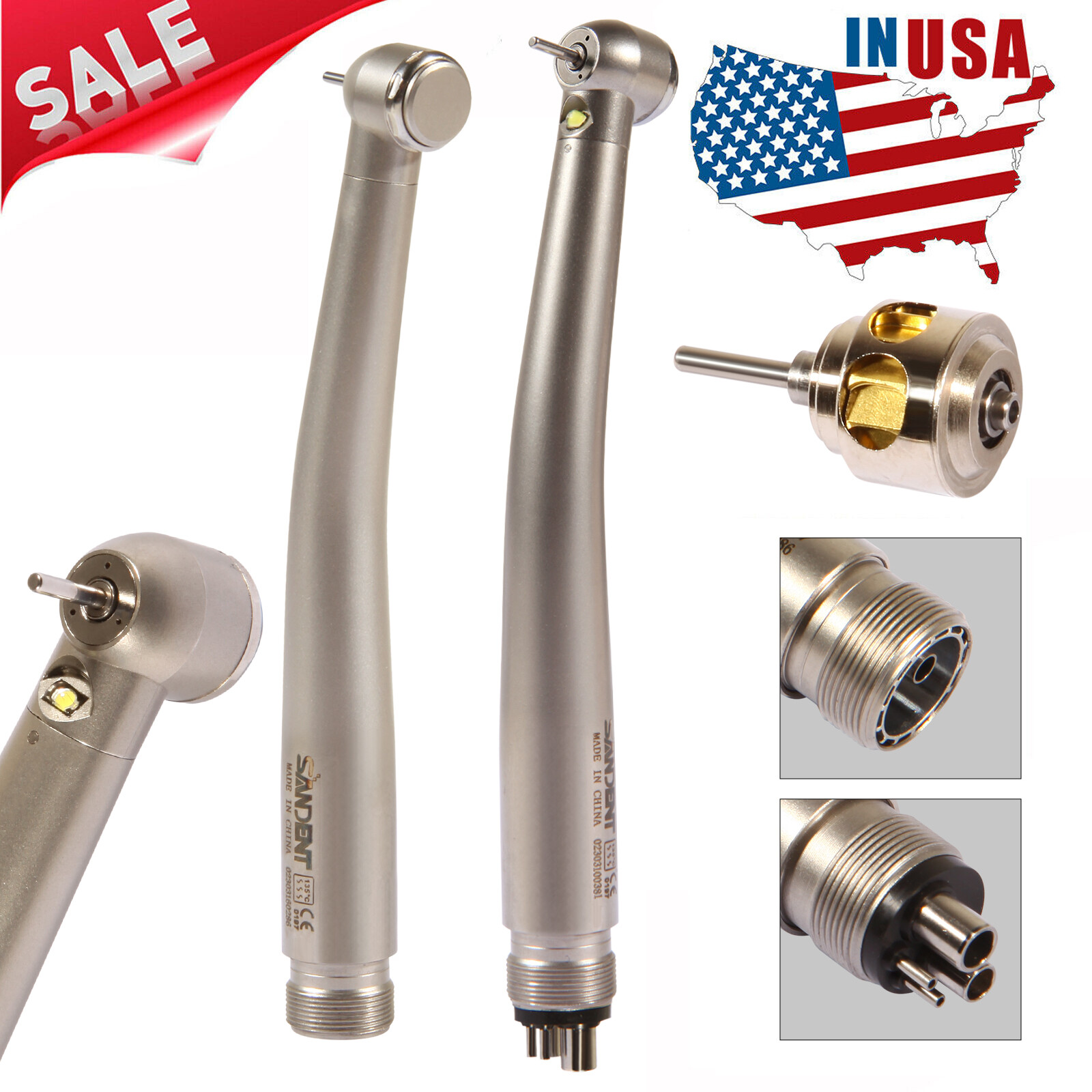 Dental High Speed E generator LED Handpiece Air Turbine Steel Bearings 2 4 Hole